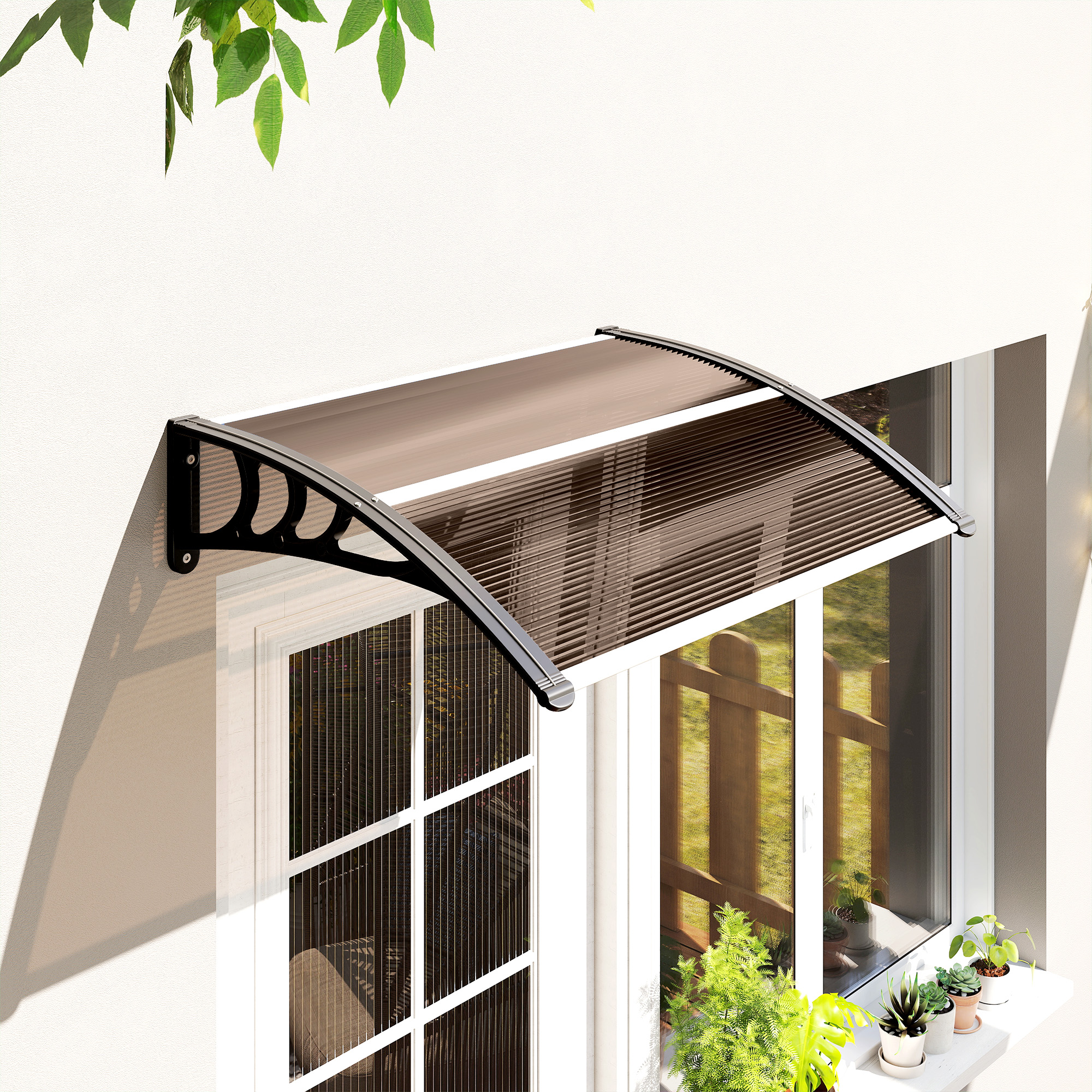 Marquesina para puerta y ventana con soporte de aluminio marrón_voghion.com