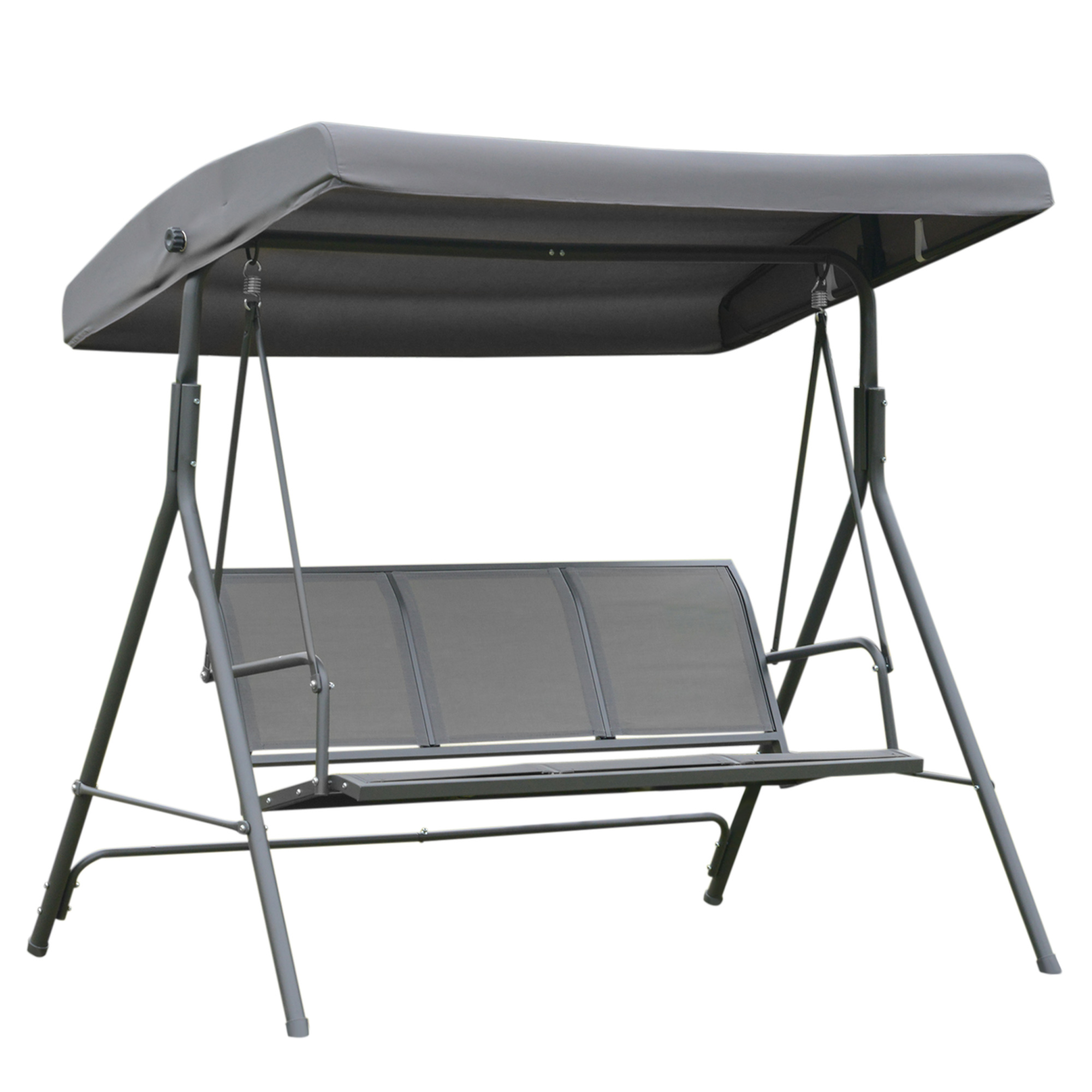 Balançoire de jardin 3 places avec toit ajustable et structure_voghion.com
