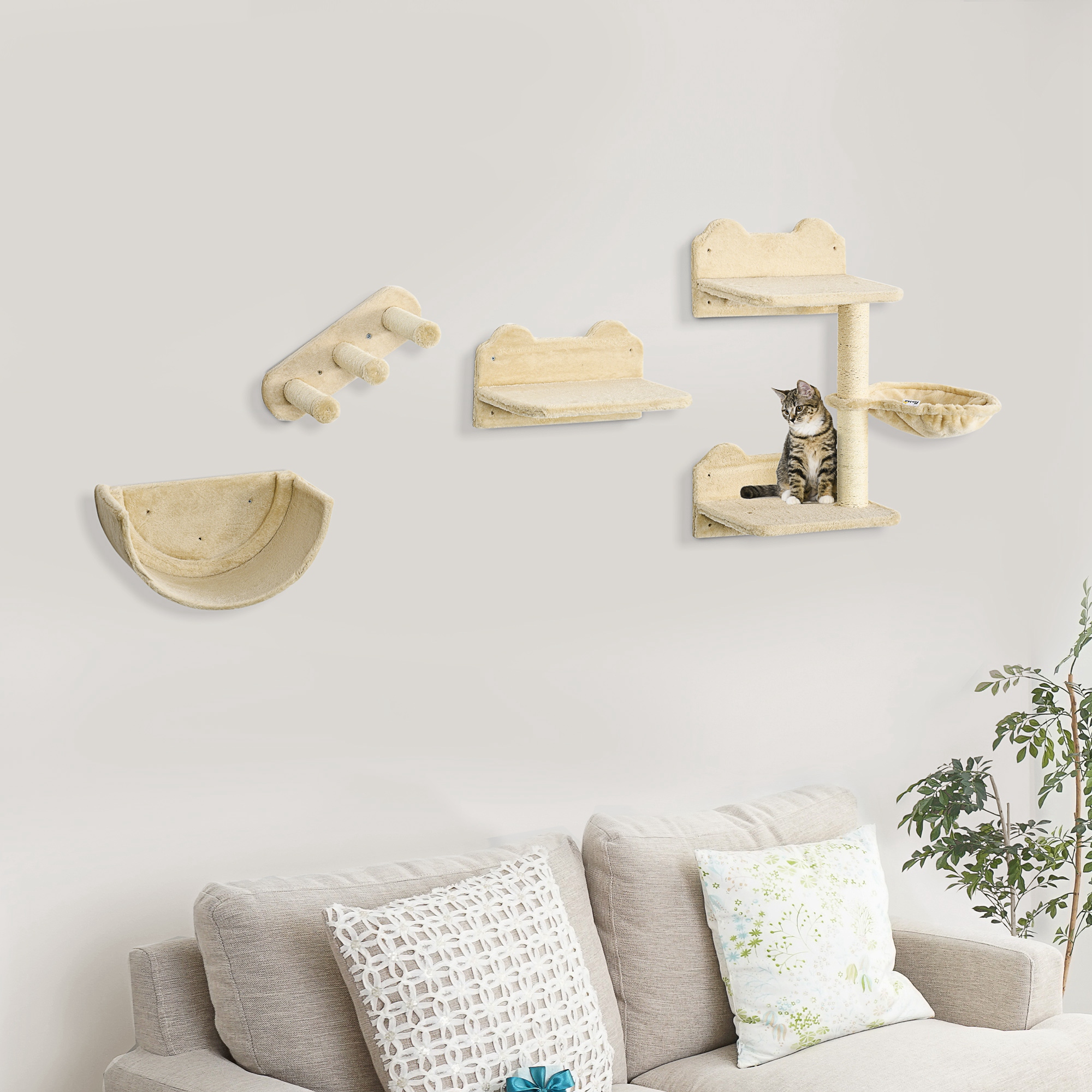 Set escalade mural pour chat 4 pièces étagères avec hamac_voghion.com