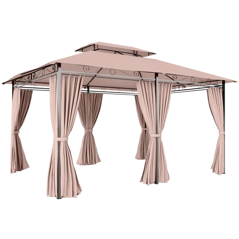 10' x 13' Patio Gazebo, Outdoor Gazebo Canopy Shelter with Curtains, Vented Roof, Steel Frame for Garden, Lawn, Backyard and Deck, Khaki