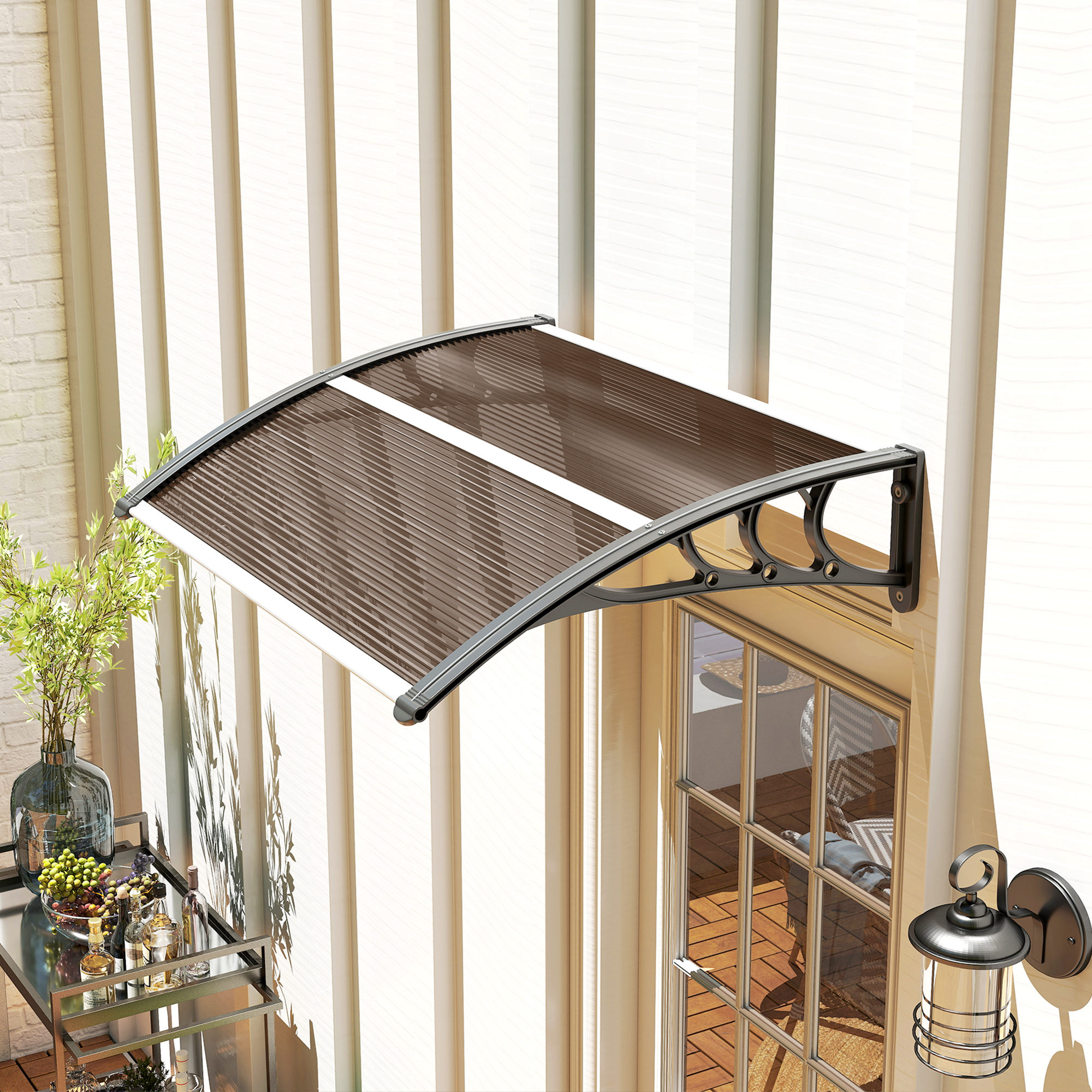 Marquesina para puerta y ventana con soporte de aluminio marrón_voghion.com