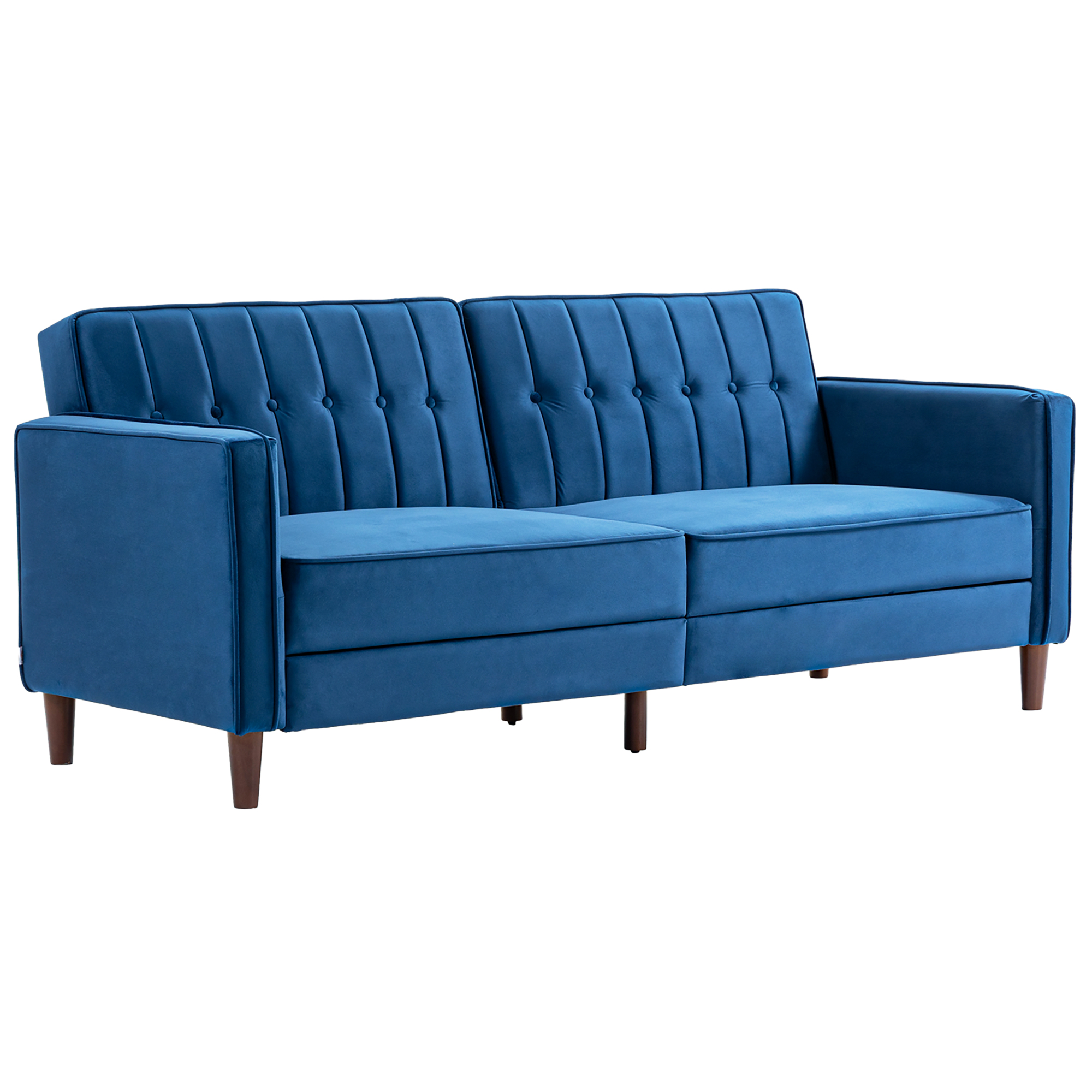 Velvet-Feel Three-Seater Sofa Bed - Blue_voghion.com