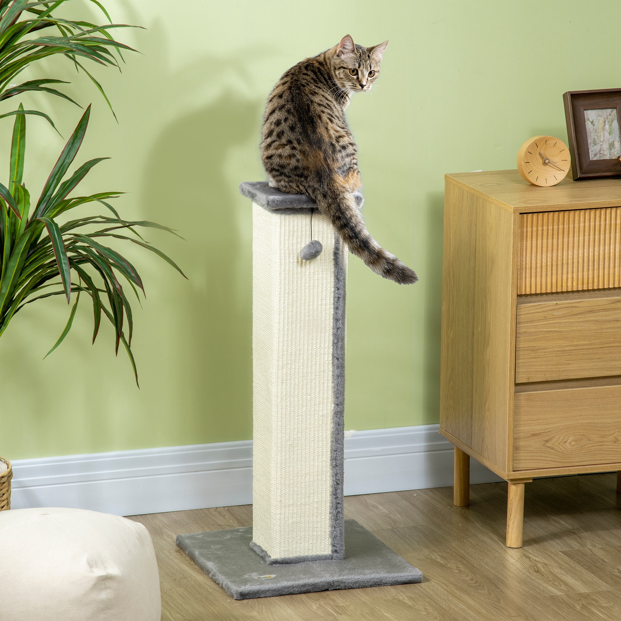 Cat Scratching Post With Sisal Pole And Hanging Ball Grey_voghion.com