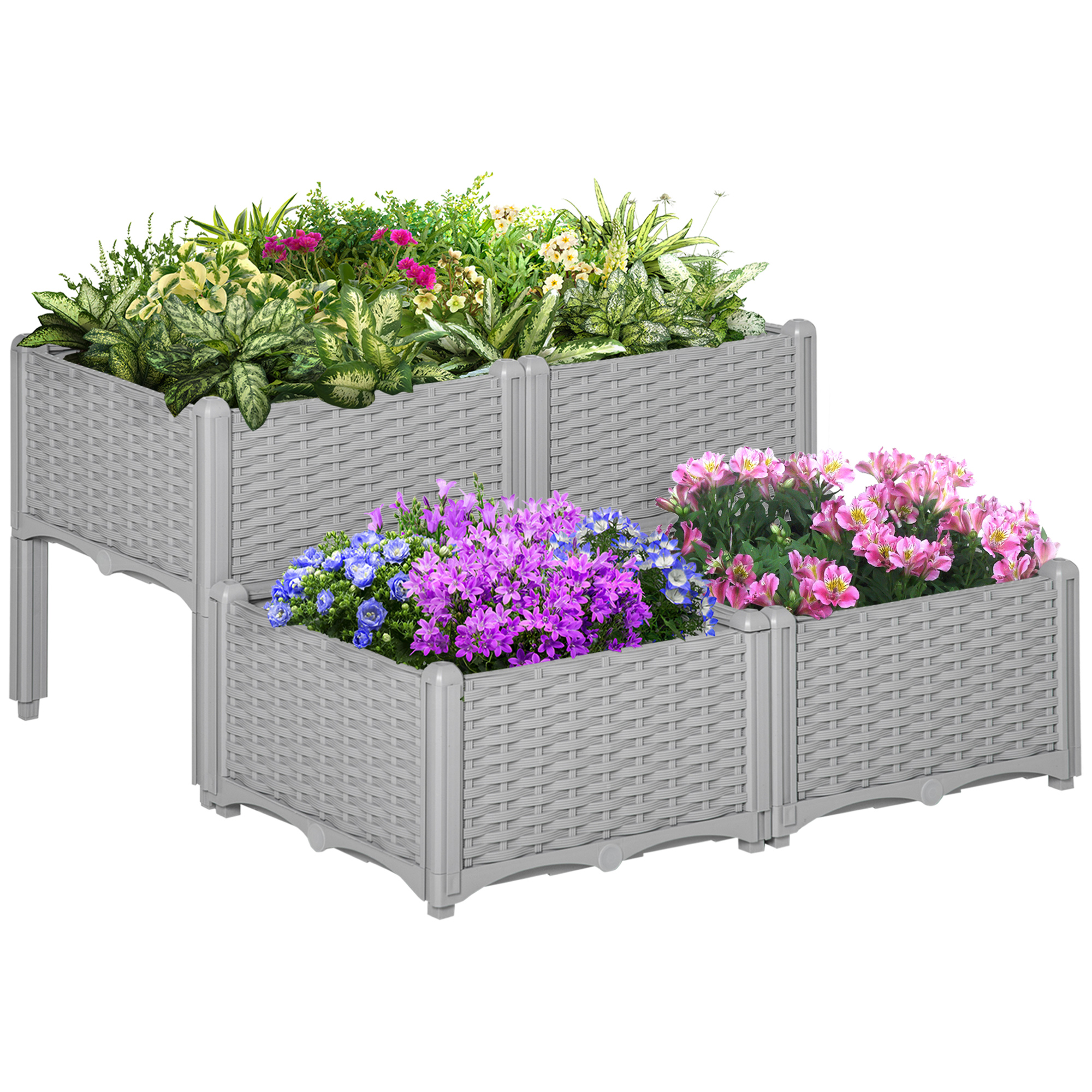 4-Piece Raised Garden Bed with Legs, Self-Watering Planter Box Raised Bed to Grow Flowers, Herbs & Vegetables, Gray