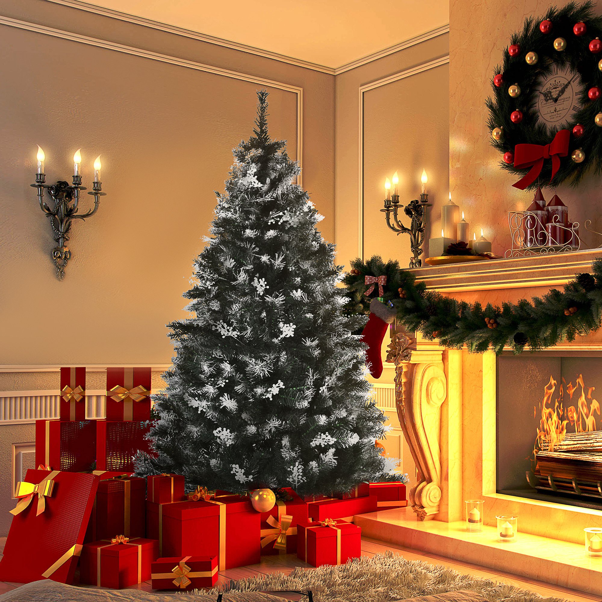 Albero di natale artificiale con base in acciaio e decorazioni_voghion.com