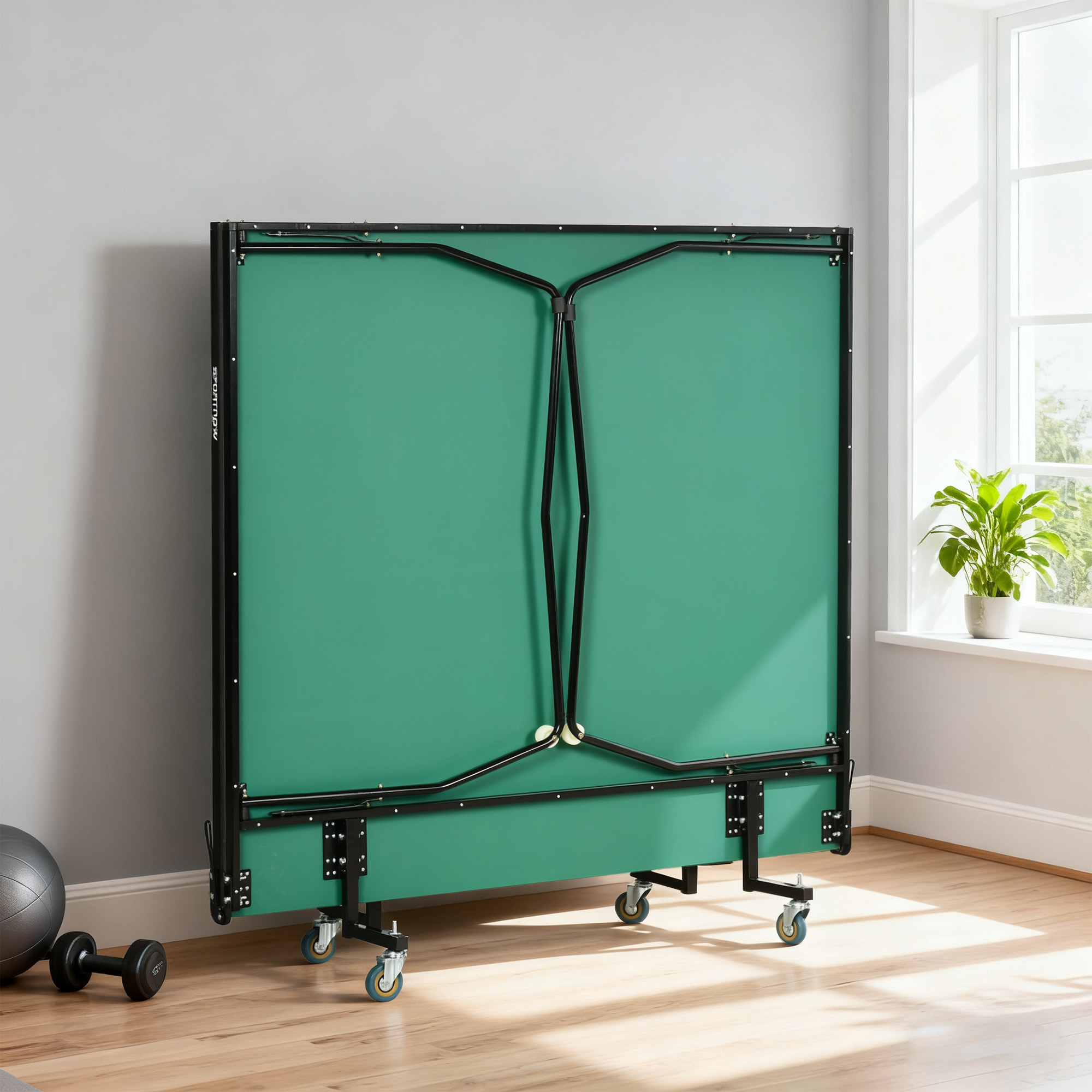 9FT Folding Tennis Table, With 8 Wheels, For Indoor Use, Green_voghion.com