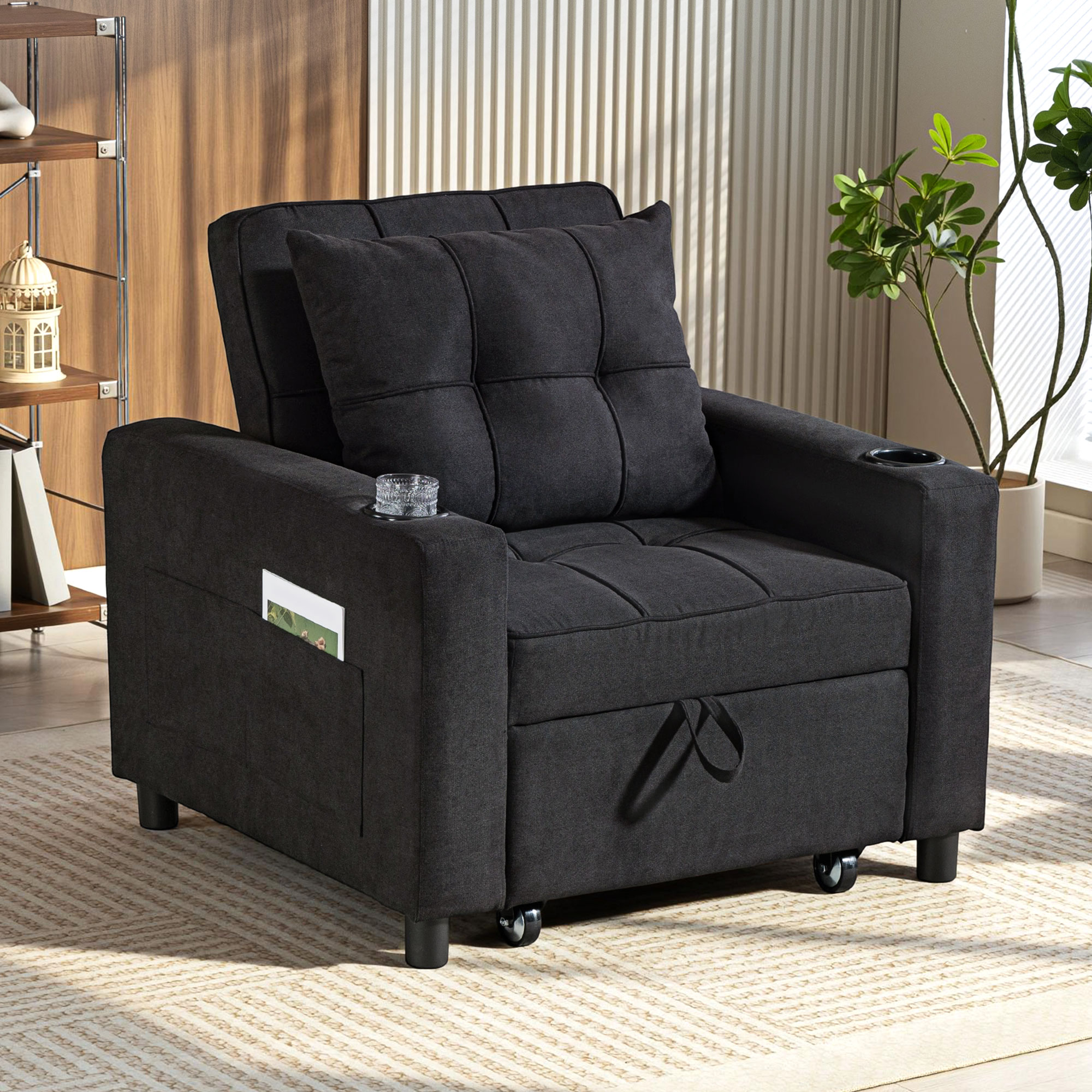 Canapé-lit 3 en 1, fauteuil-lit convertible - Noir_voghion.com