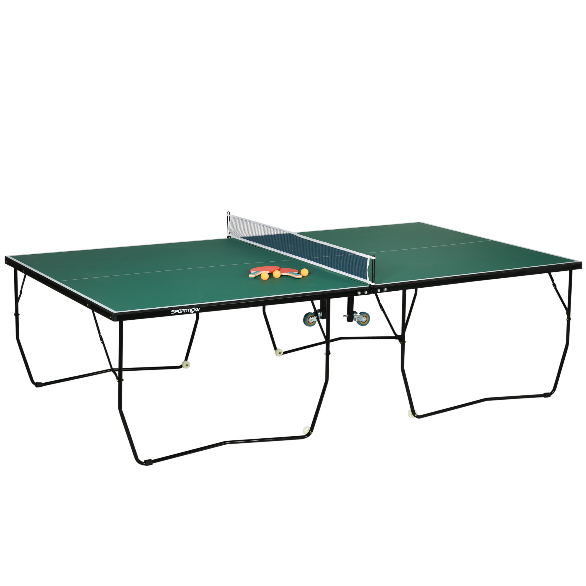 9FT Folding Tennis Table, With 8 Wheels, For Indoor Use, Green_voghion.com