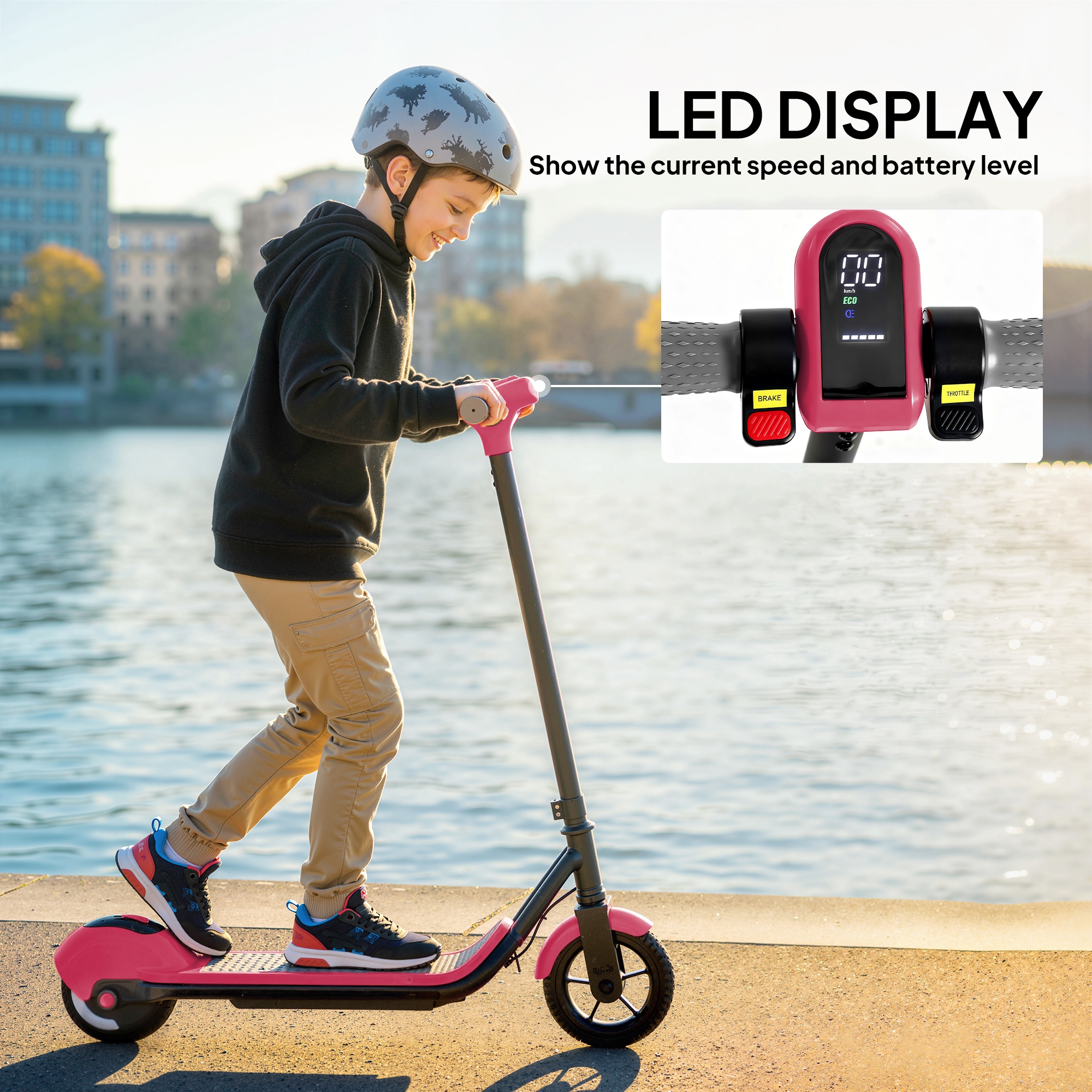 Electric Scooter For Kids, With LED Display, Pink_voghion.com