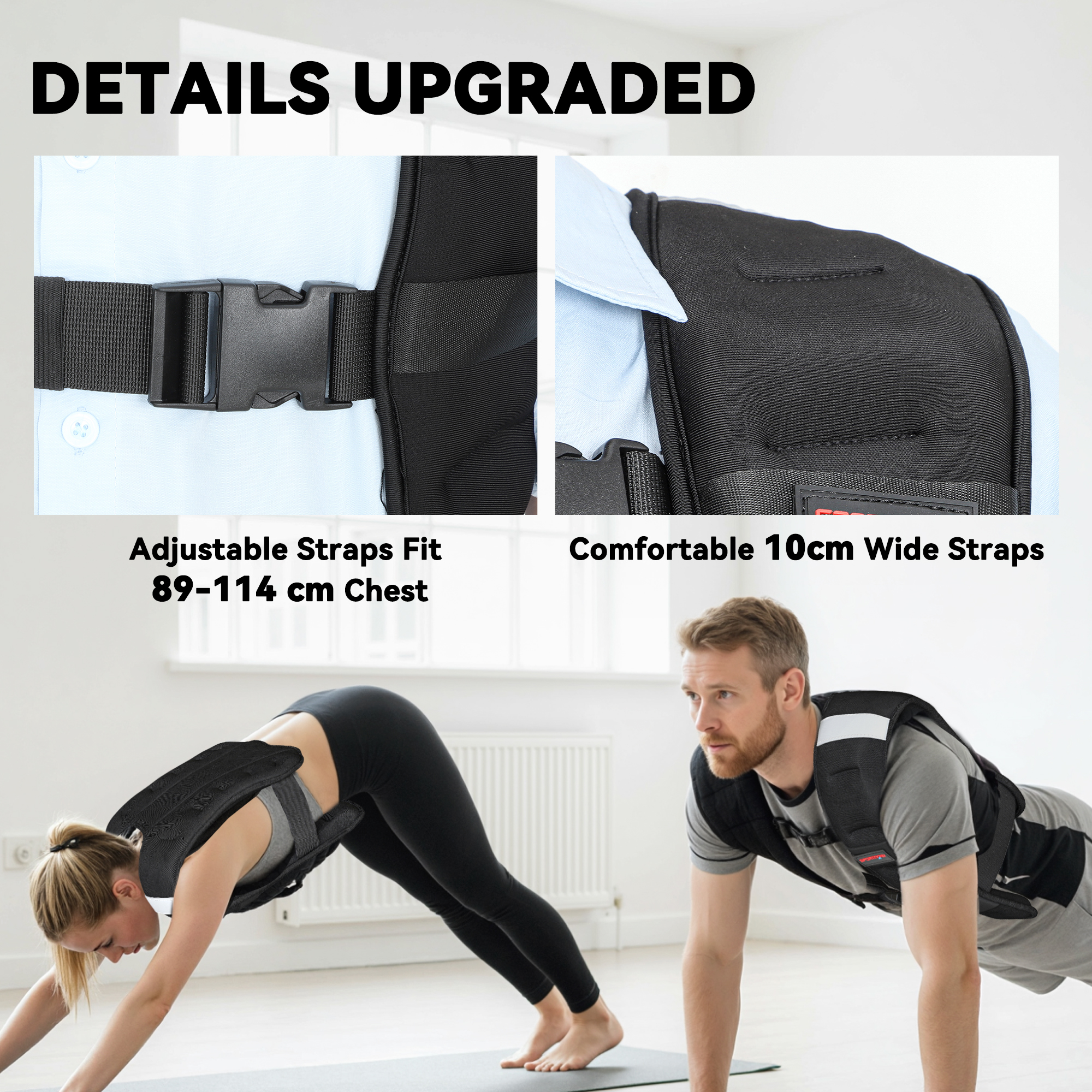 Weighted Vest, 5 Kg Weight Vest With Adjustable Straps, Reflective Strips, Black_voghion.com