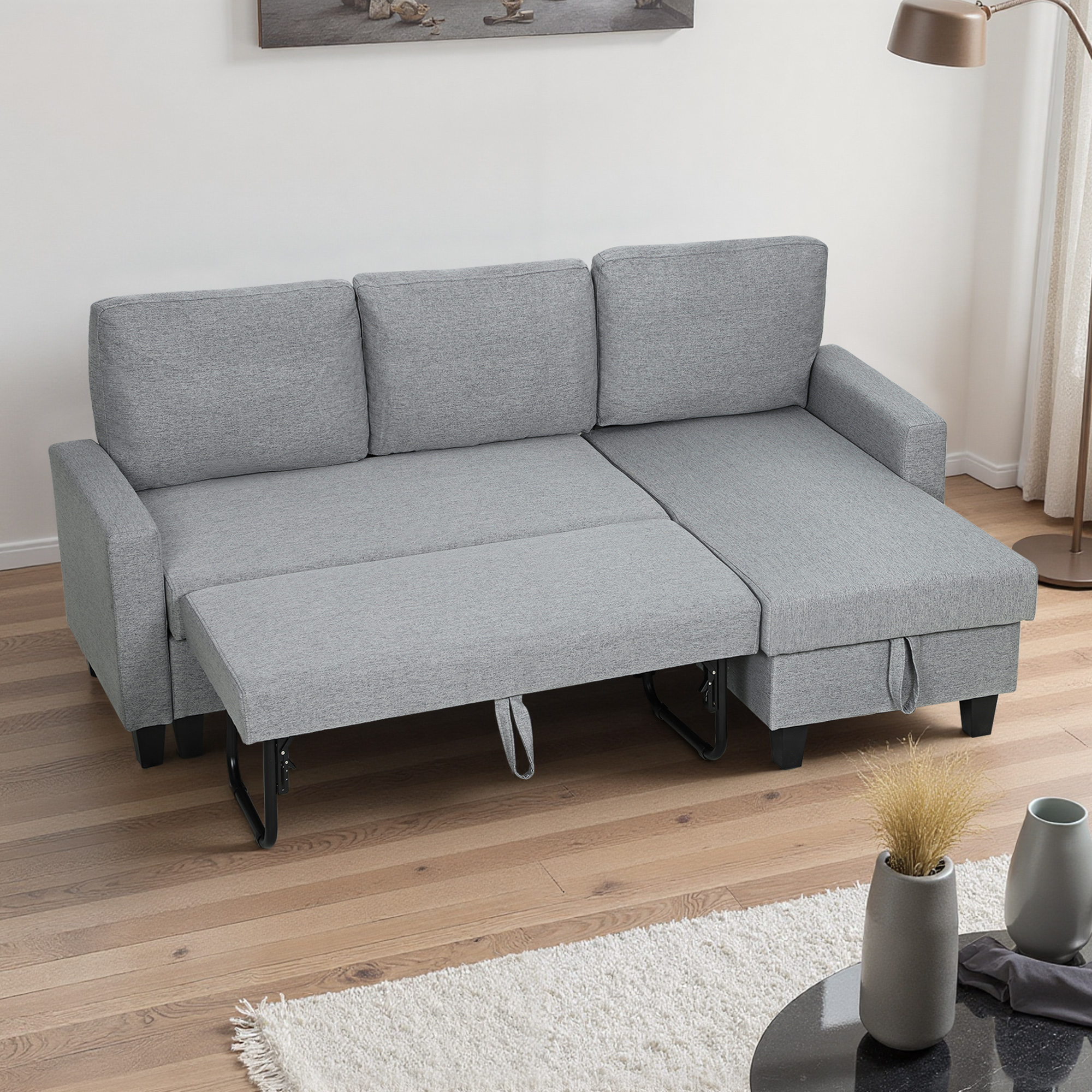 Three-Seater Storage Sofa Bed - Grey_voghion.com