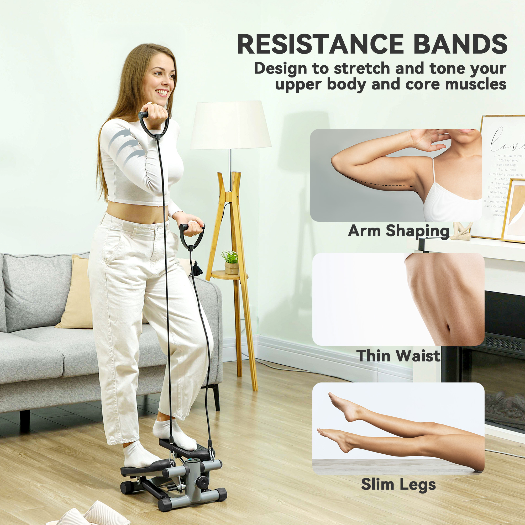 Mini Stepper With Resistance Bands And Lcd Monitor For Home Fitness_voghion.com