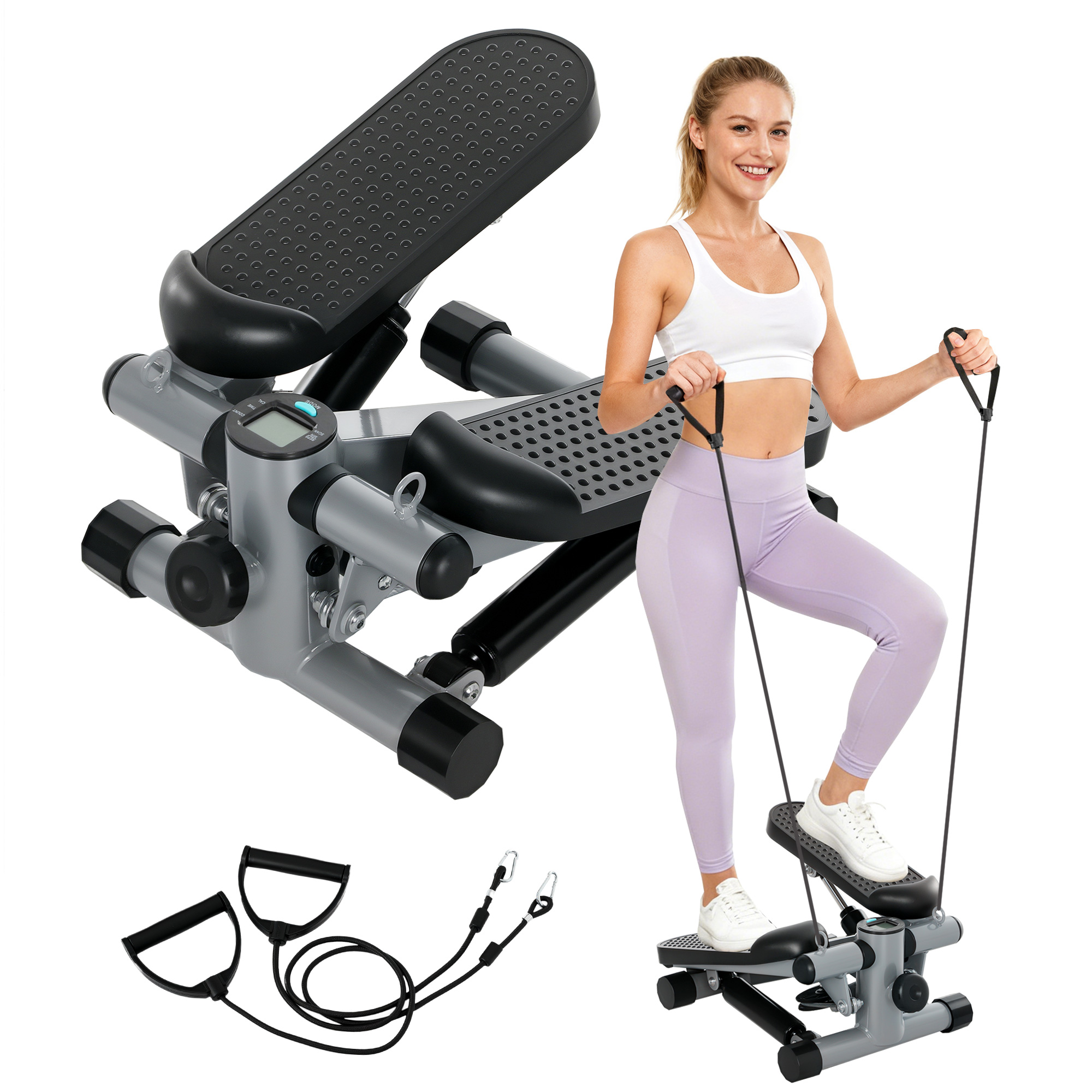 Mini Stepper With Resistance Bands And Lcd Monitor For Home Fitness_voghion.com