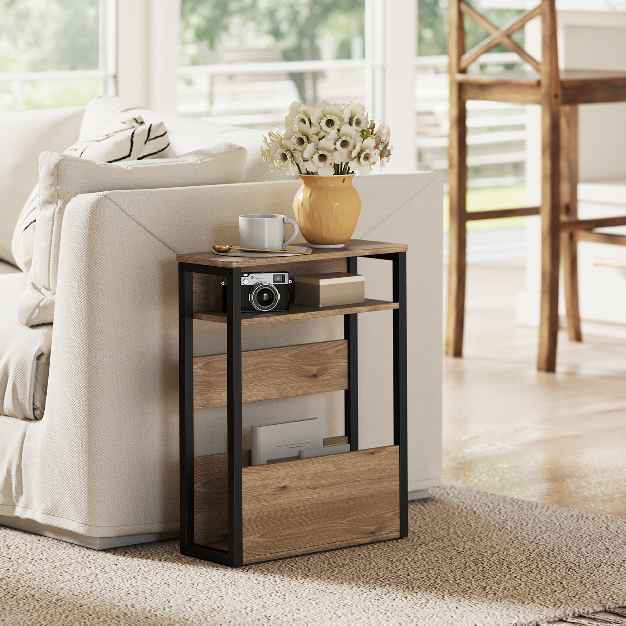 Industrial-Style Side Table - Black/Walnut Brown_voghion.com