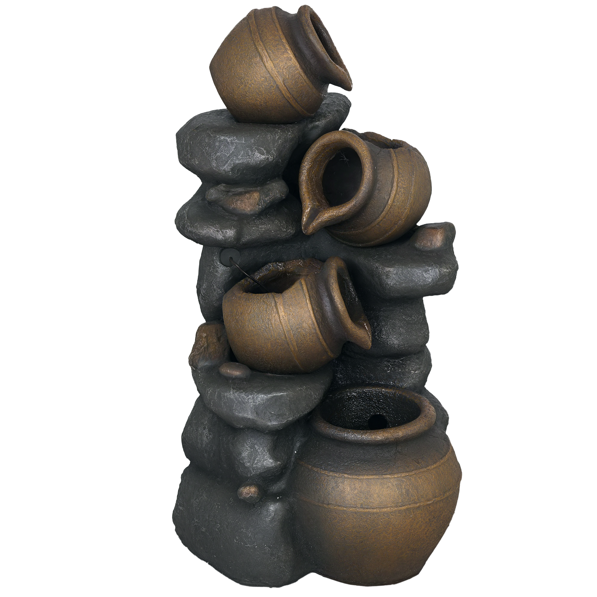 28.3" Solar Water Fountain, 4-Tier Resin Cascading Jars and Stacked Stones Outdoor Waterfall Fountain with LED Lights