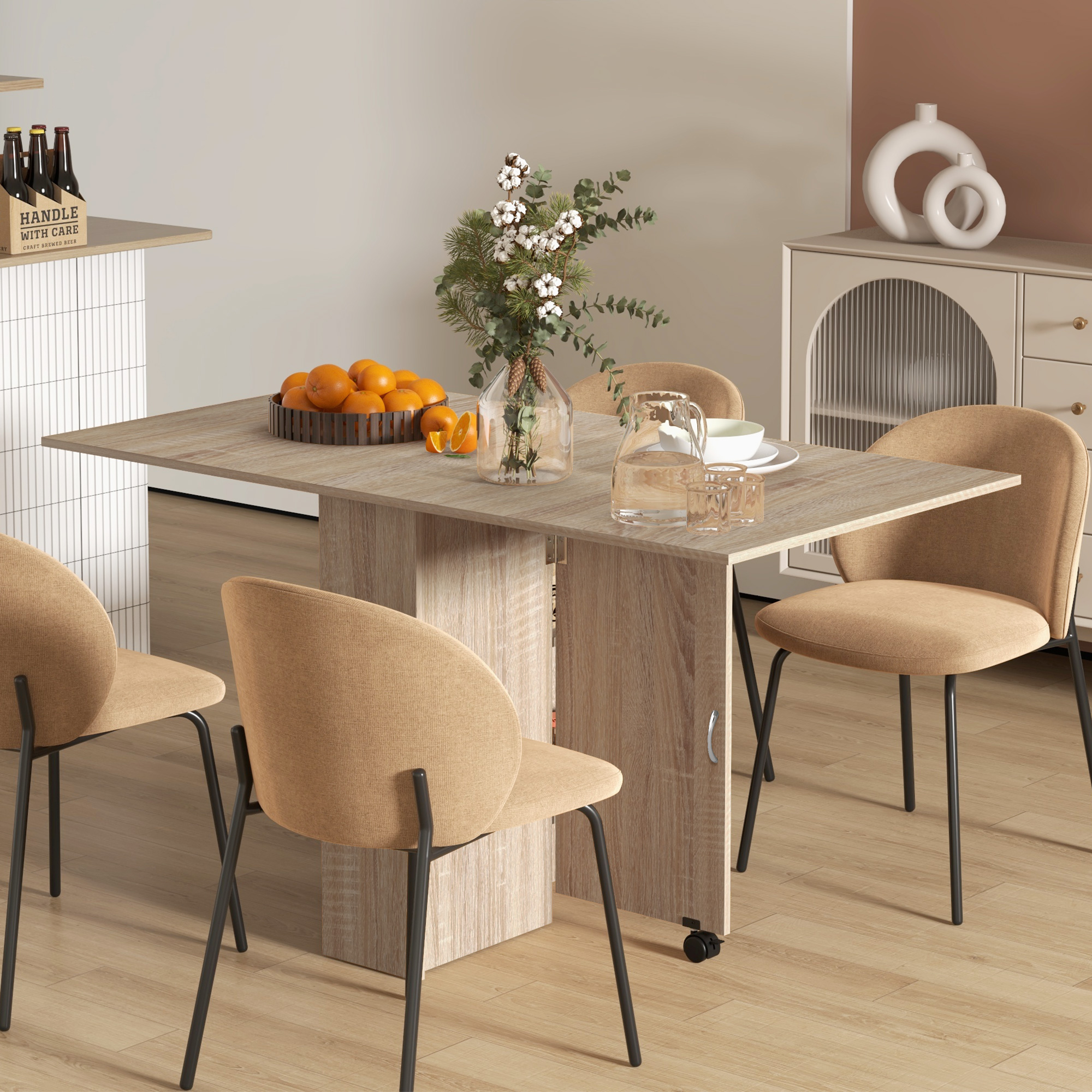 Mesa De Comedor Plegable De Madera Con Alas Abatibles Y Ruedas_voghion.com