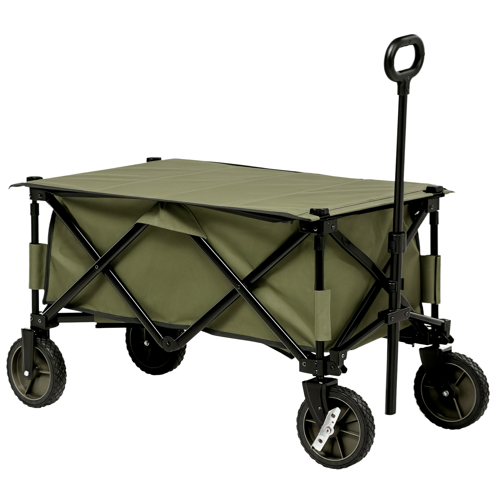 Carro Plegable De Transporte Con Mango Telescópico Tablero Plegable Y 5 Bolsillos Para Playa 108x55x93 Cm Vert_voghion.com