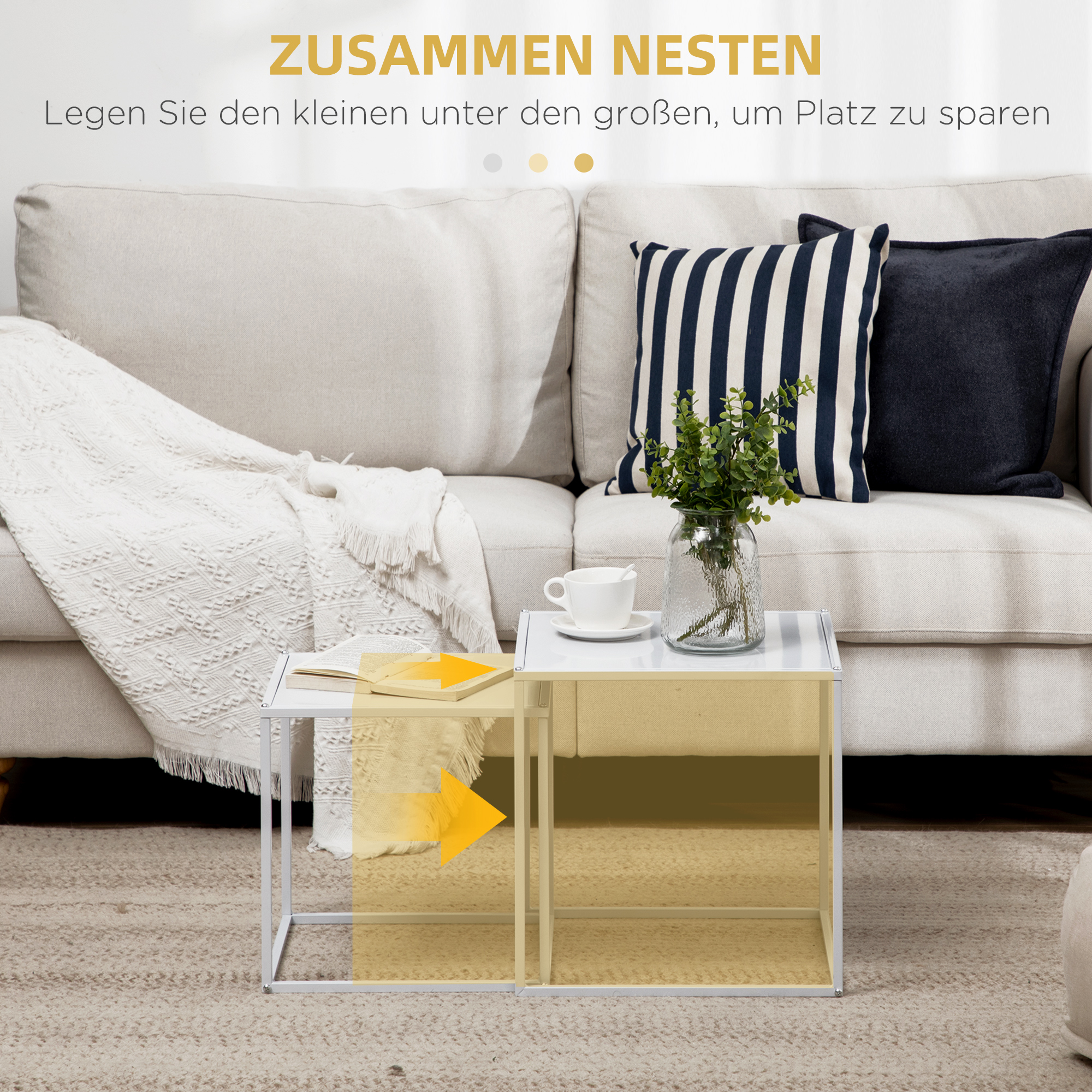 Beistelltisch-Set, moderne Satztische, platzsparend, stabiles Stahlgestell, weiß_voghion.com