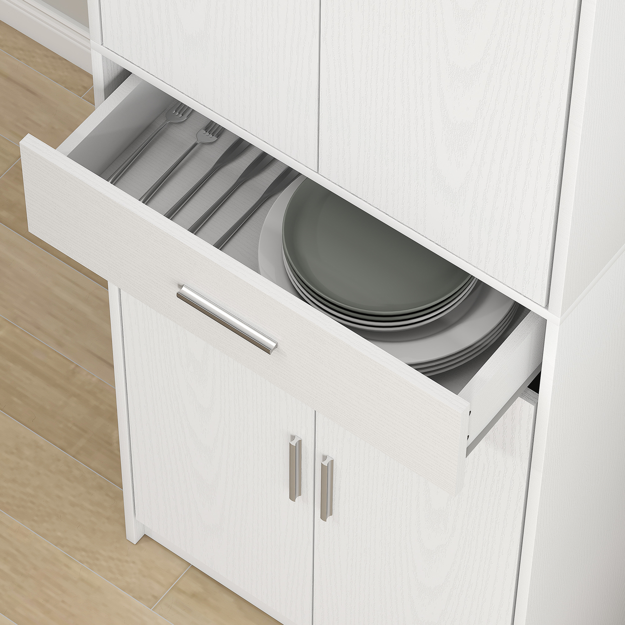 Küchenschrank, 3-stufig verstellbare Einlegeböden, Spanplatte, MDF, großer Stauraum, Weiß_voghion.com