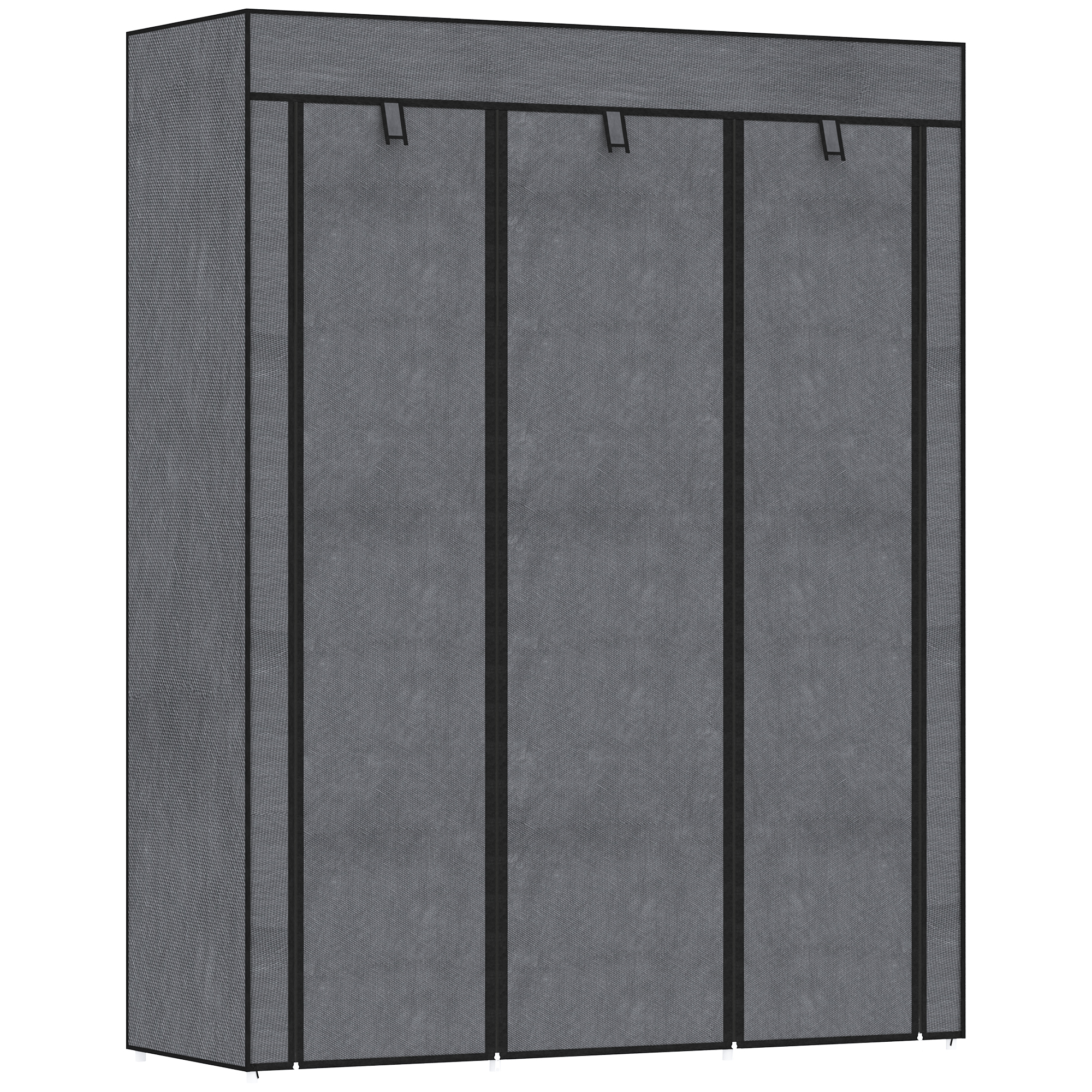 Wardrobe – Fabric 8 Shelves + 2 Rods, Dark Gray, Compact Storage Solution_voghion.com