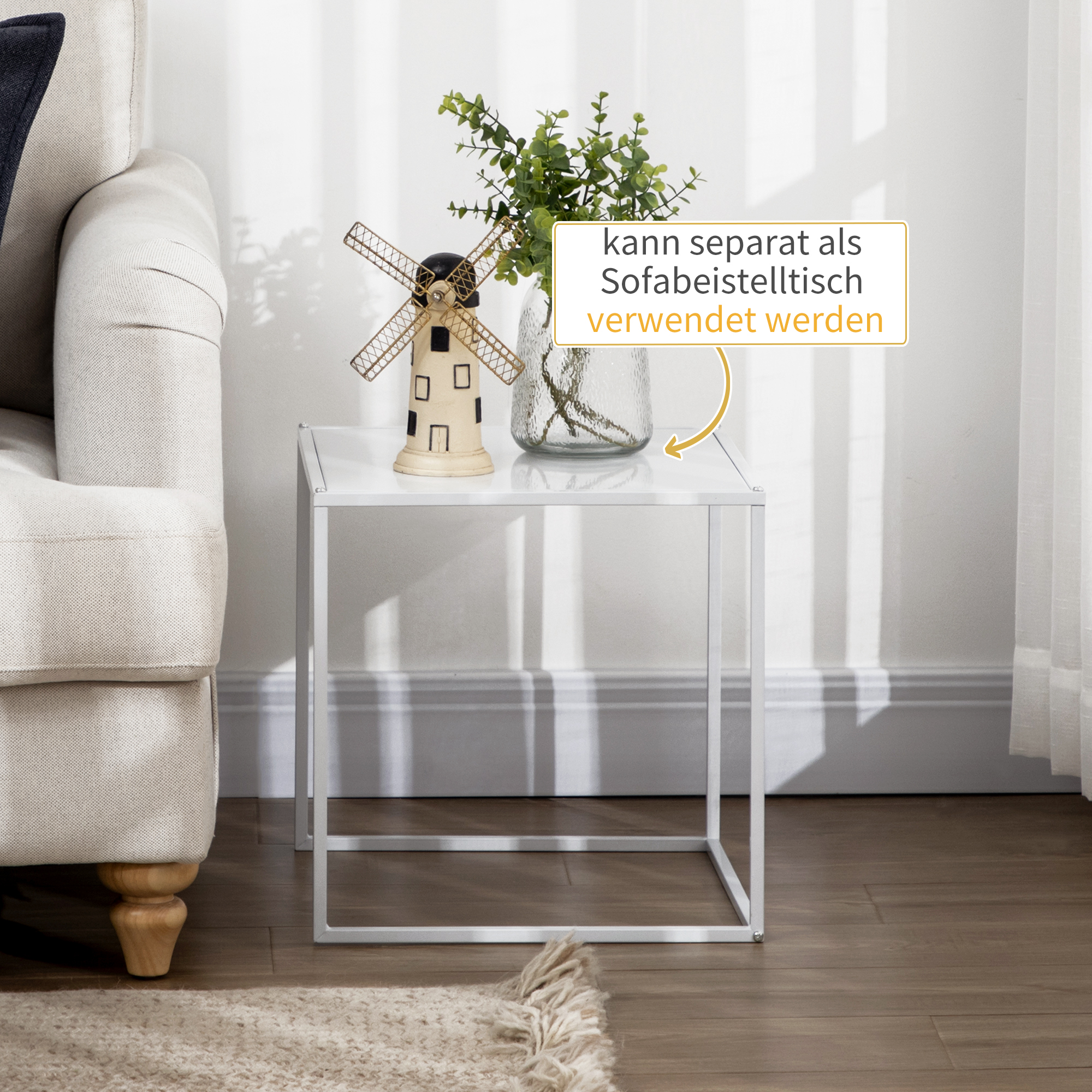 Beistelltisch-Set, moderne Satztische, platzsparend, stabiles Stahlgestell, weiß_voghion.com