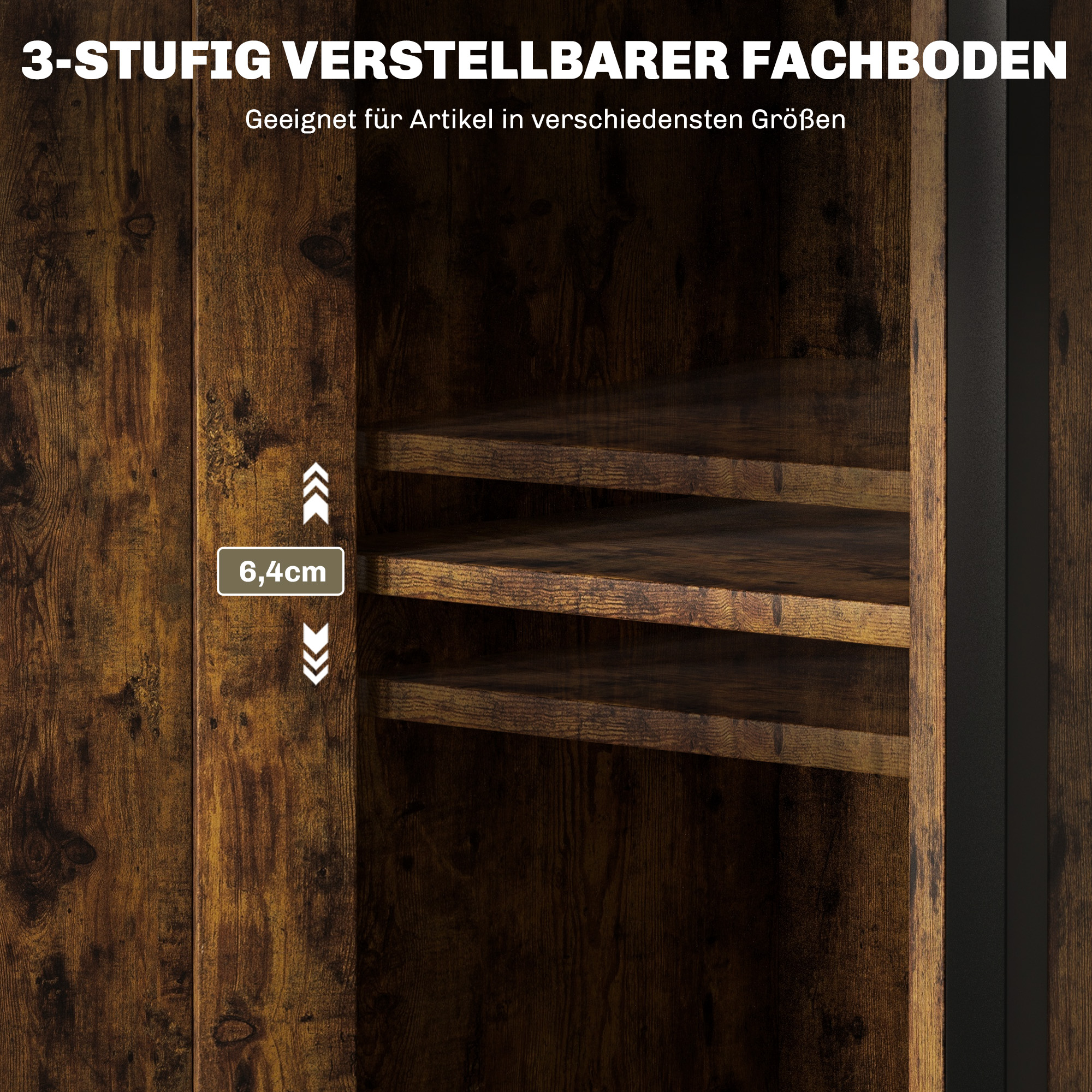 Beistelltisch mit Stauraum, 2 offene Regalfächer, 3-fach höhenverstellbar, Magnetverschluss, braun_voghion.com