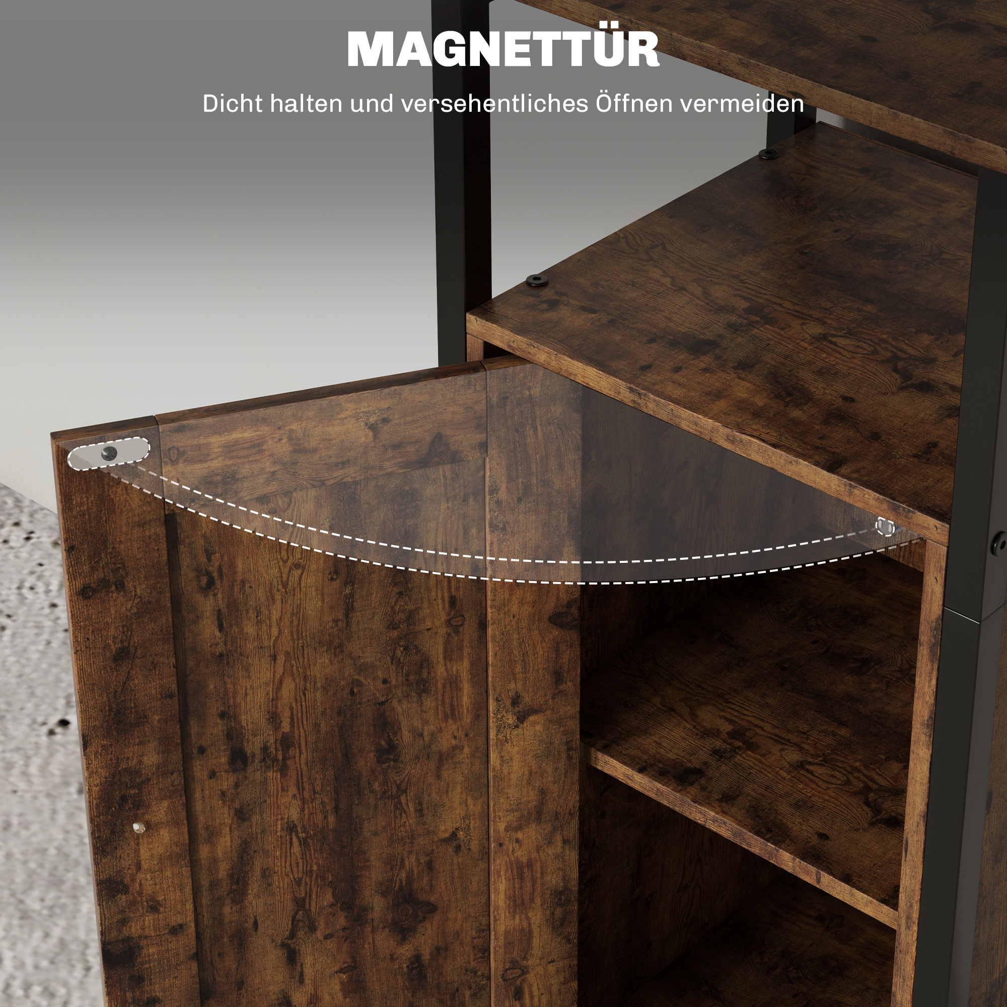 Beistelltisch mit Stauraum, 2 offene Regalfächer, 3-fach höhenverstellbar, Magnetverschluss, braun_voghion.com