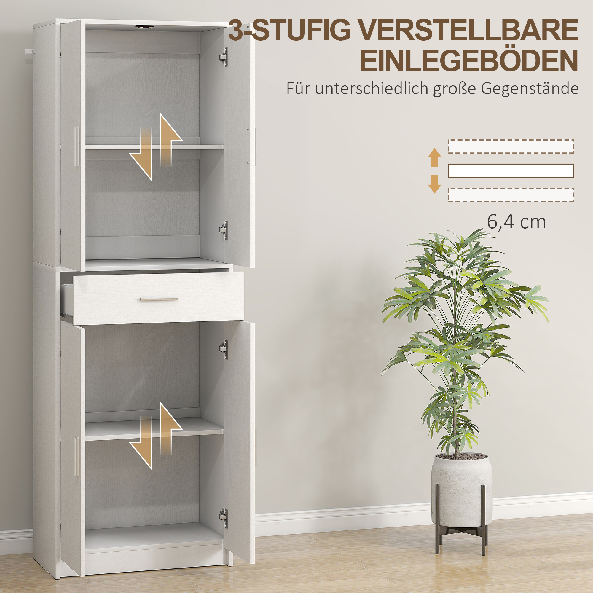 Küchenschrank, 3-stufig verstellbare Einlegeböden, Spanplatte, MDF, großer Stauraum, Weiß_voghion.com