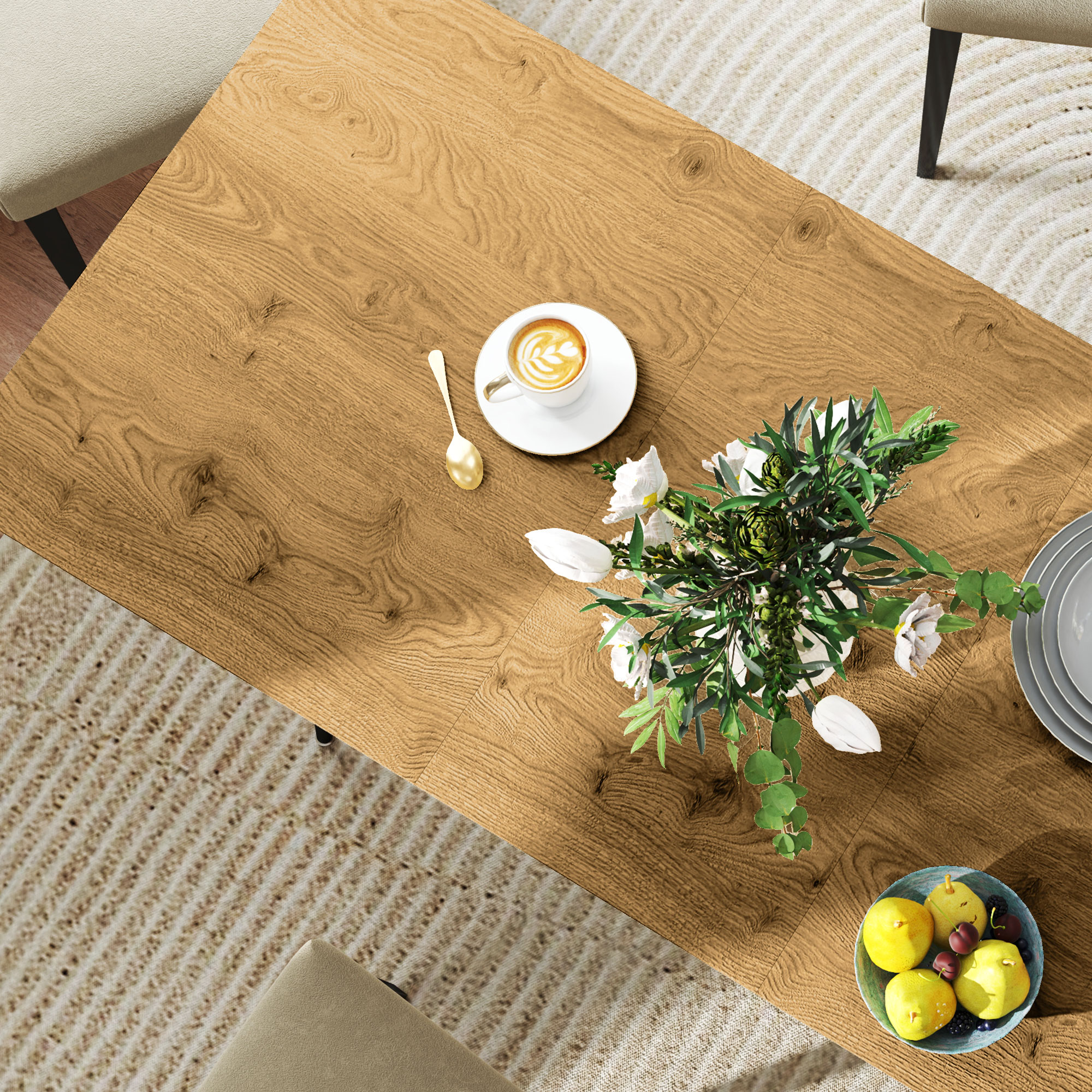 Ausziehbarer Esstisch, Ausziehtisch für 6-8 Personen, Küchentisch mit stabilen Stahlbeinen_voghion.com