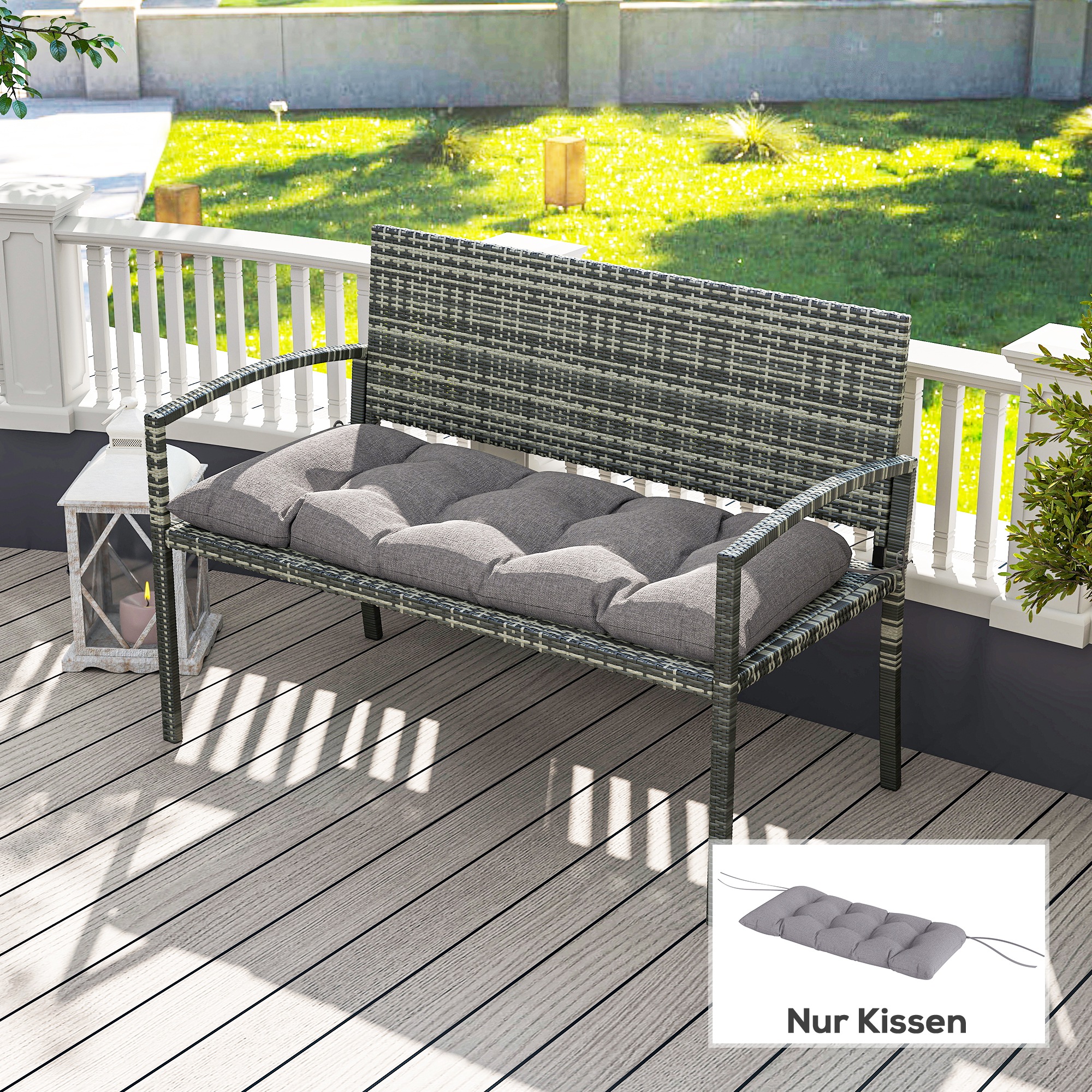 Bankkissen 105 x 46 x 12,5 cm, mit Befestigungsbändern, Sitzkissen für Gartenmöbel und Bänke, Grau_voghion.com