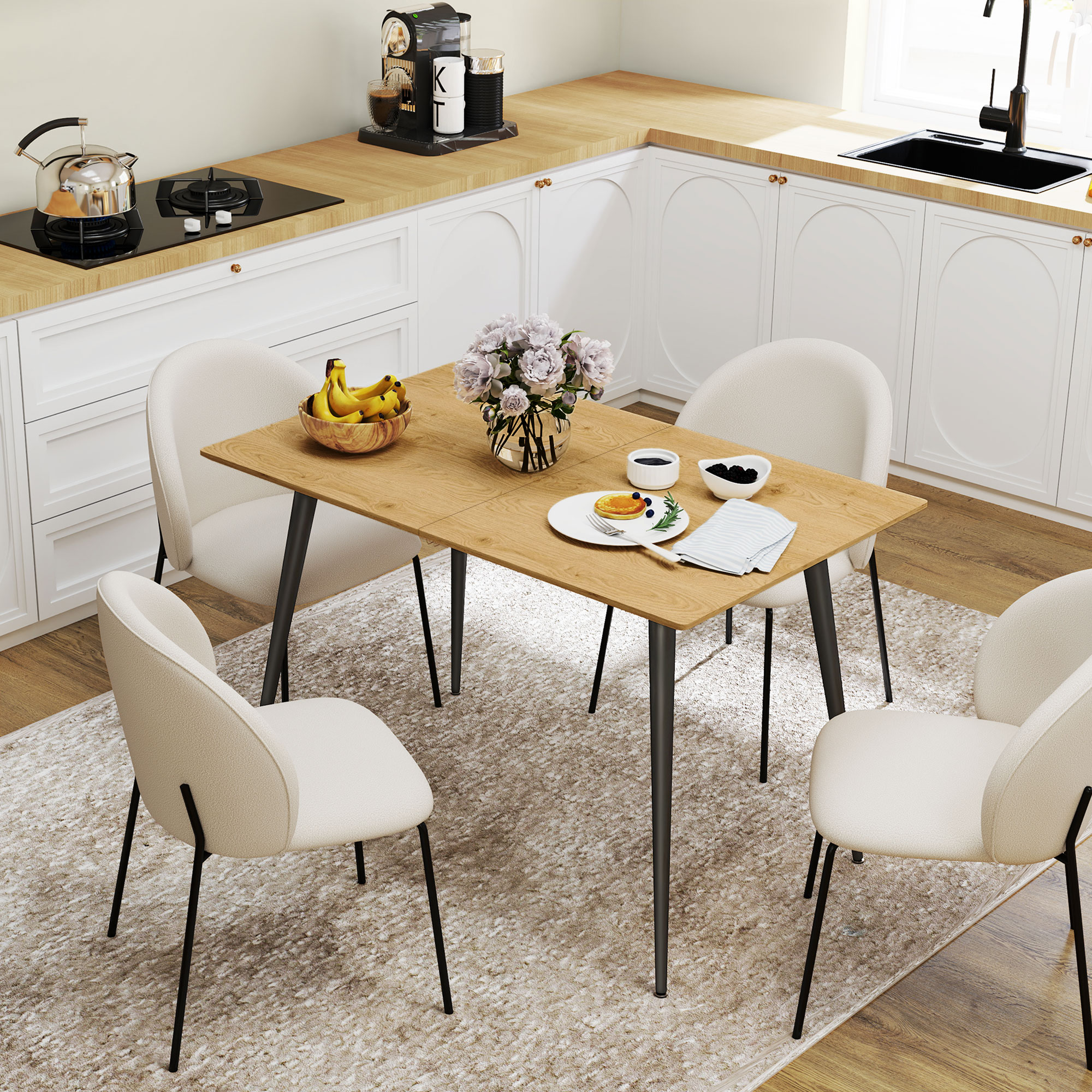 Ausziehbarer Esstisch, Ausziehtisch für 6-8 Personen, Küchentisch mit stabilen Stahlbeinen_voghion.com