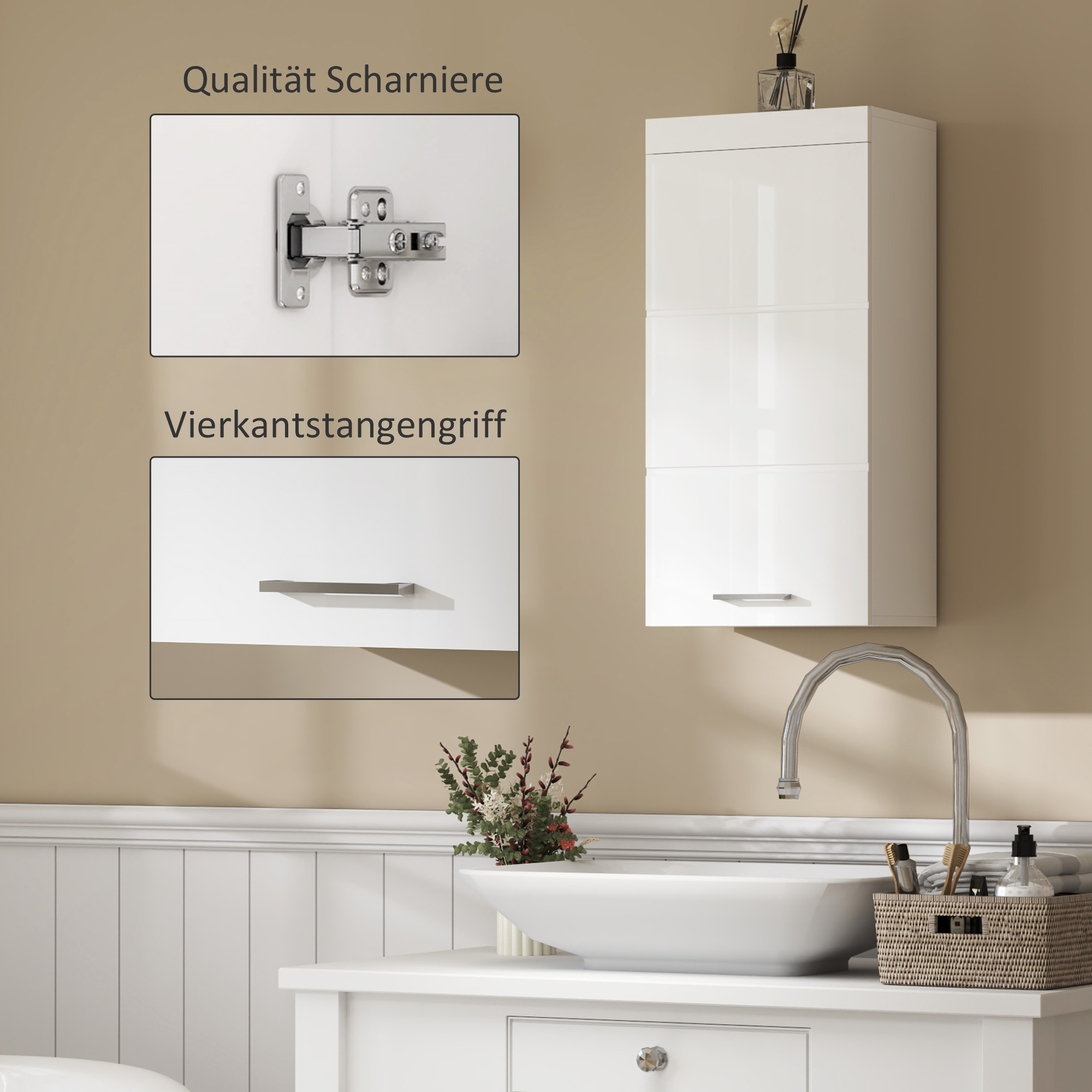 Zweistöckiger Badezimmerschrank, Waschtischunterschrank, Wandmontage, Spanplatte, MDF, Weiß_voghion.com