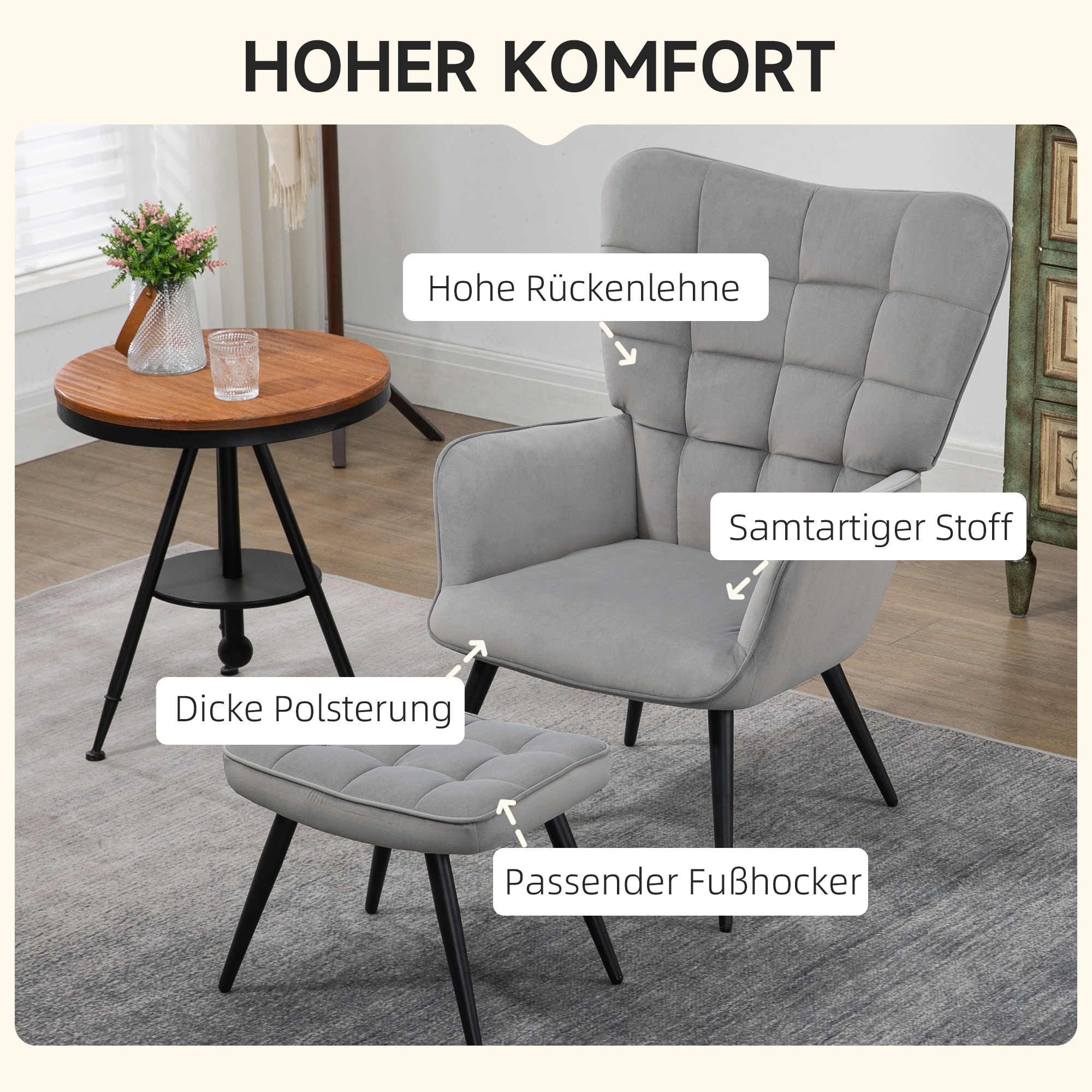 Relaxsessel Mit Ottomane Sessel Mit Fußhocker. Ensemble de 2 pièces. Grau_voghion.com