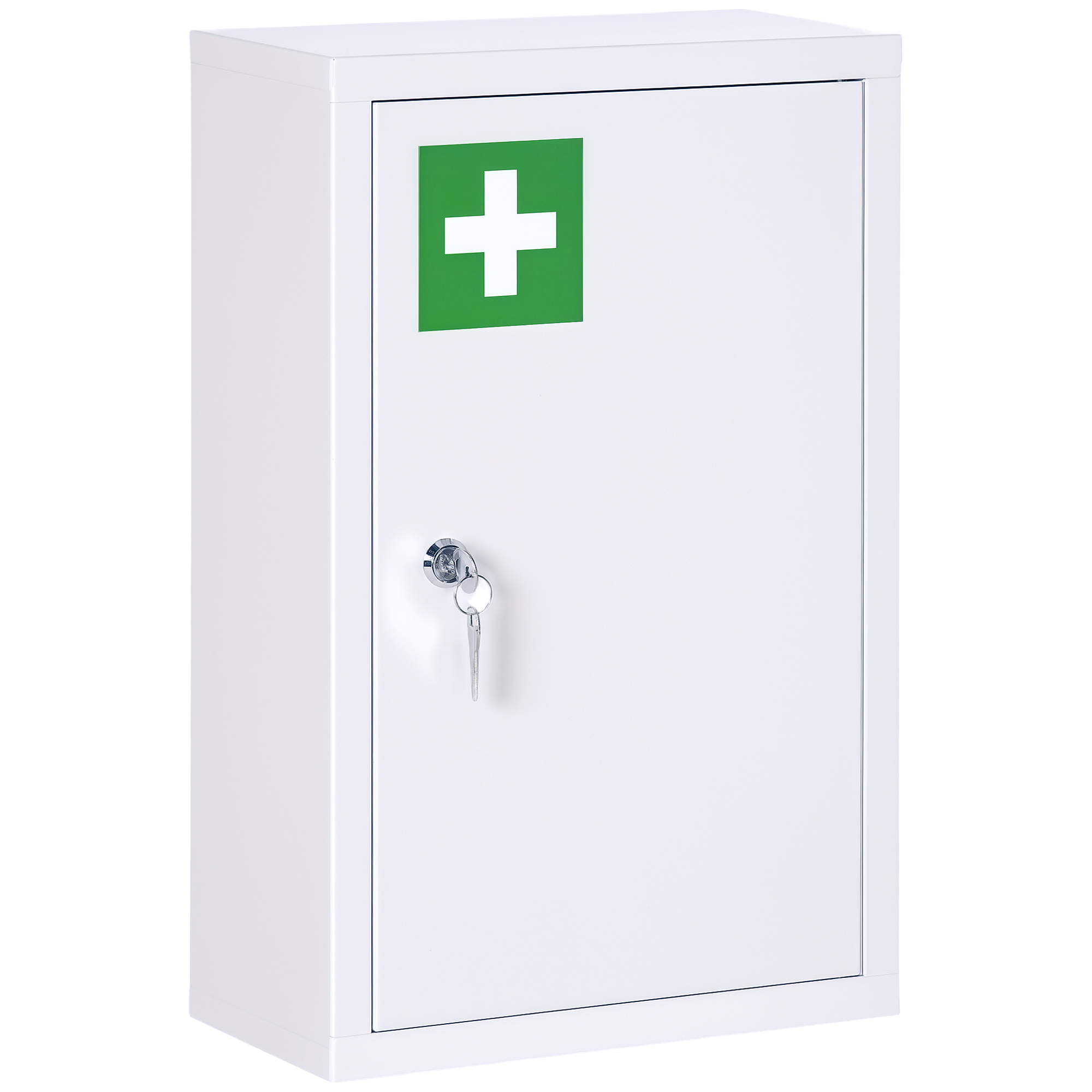 12" x 18" Lockable Medicine Cabinet, 3 Tier Steel Medical Wall Box with 2 Keys and Shelves for Bathroom, White