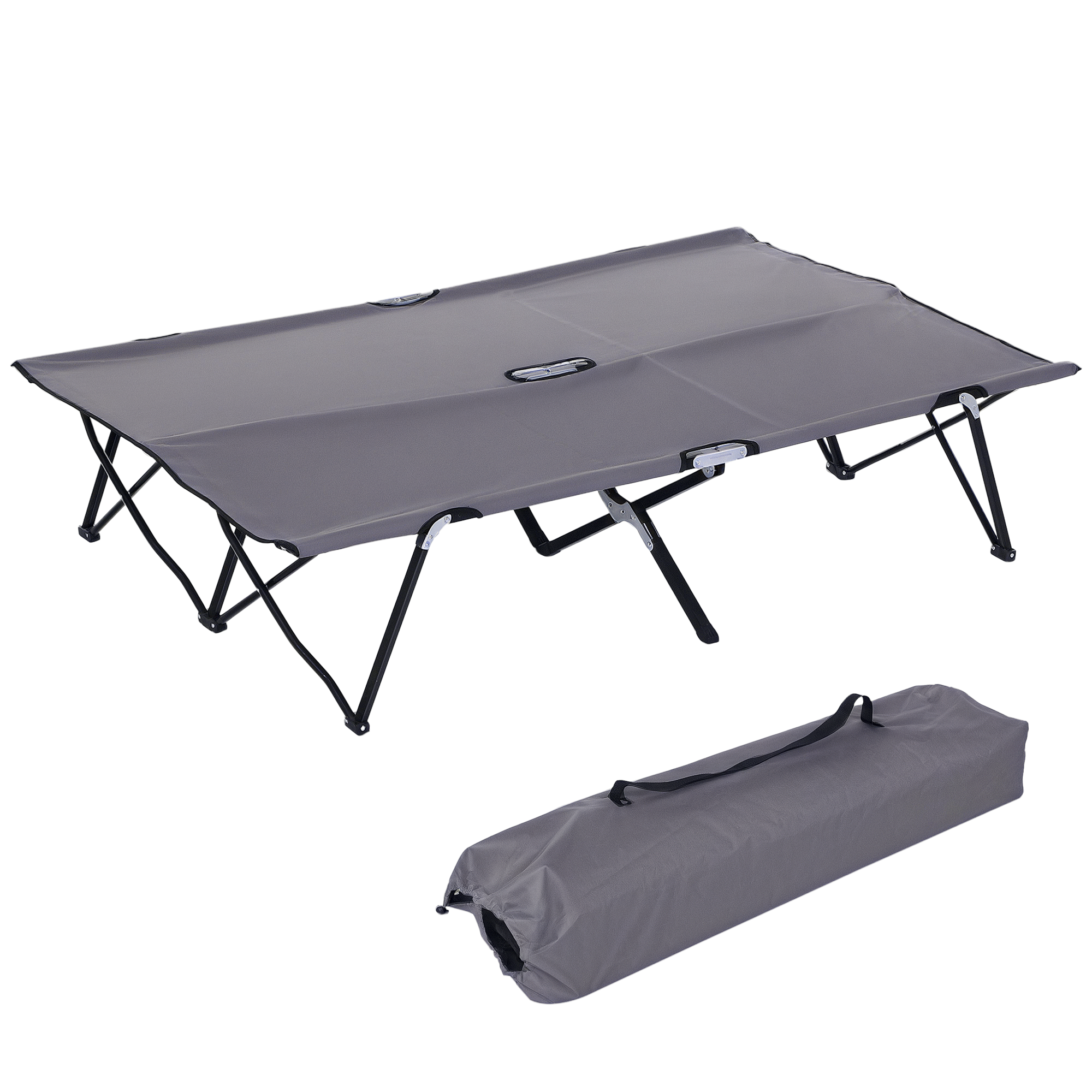 2 Person Folding Camping Cot for Adults, 50" Extra Wide Outdoor Portable Sleeping Cot with Carry Bag, Elevated Camping Bed, Beach Hiking, Grey