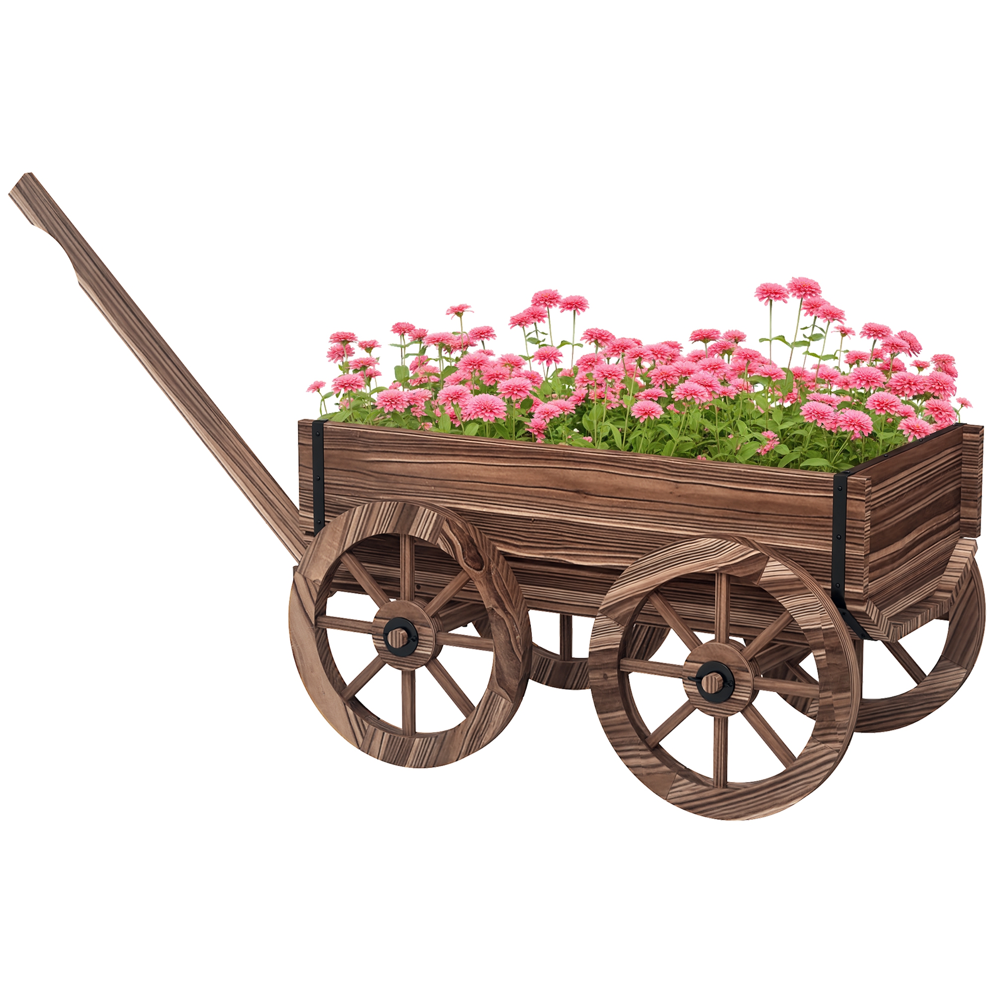 Macetero decorativo con forma de carrito y ruedas