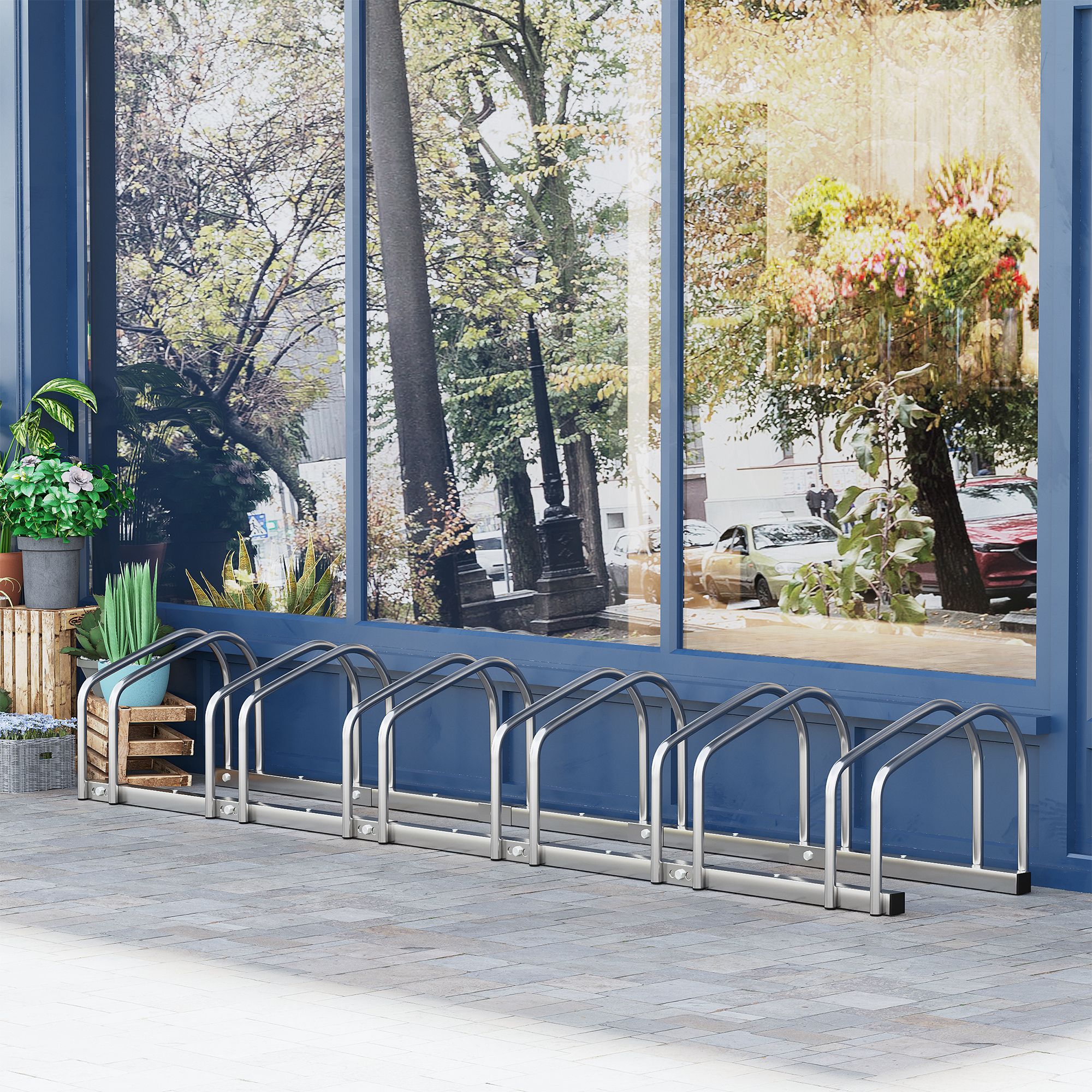 Aparcamiento Para 6 Bicicletas Soporte De Acero Para Aparcar Bicicletas En El Suelo O Pared 179x33x27 Cm Plata_ecoleips.com