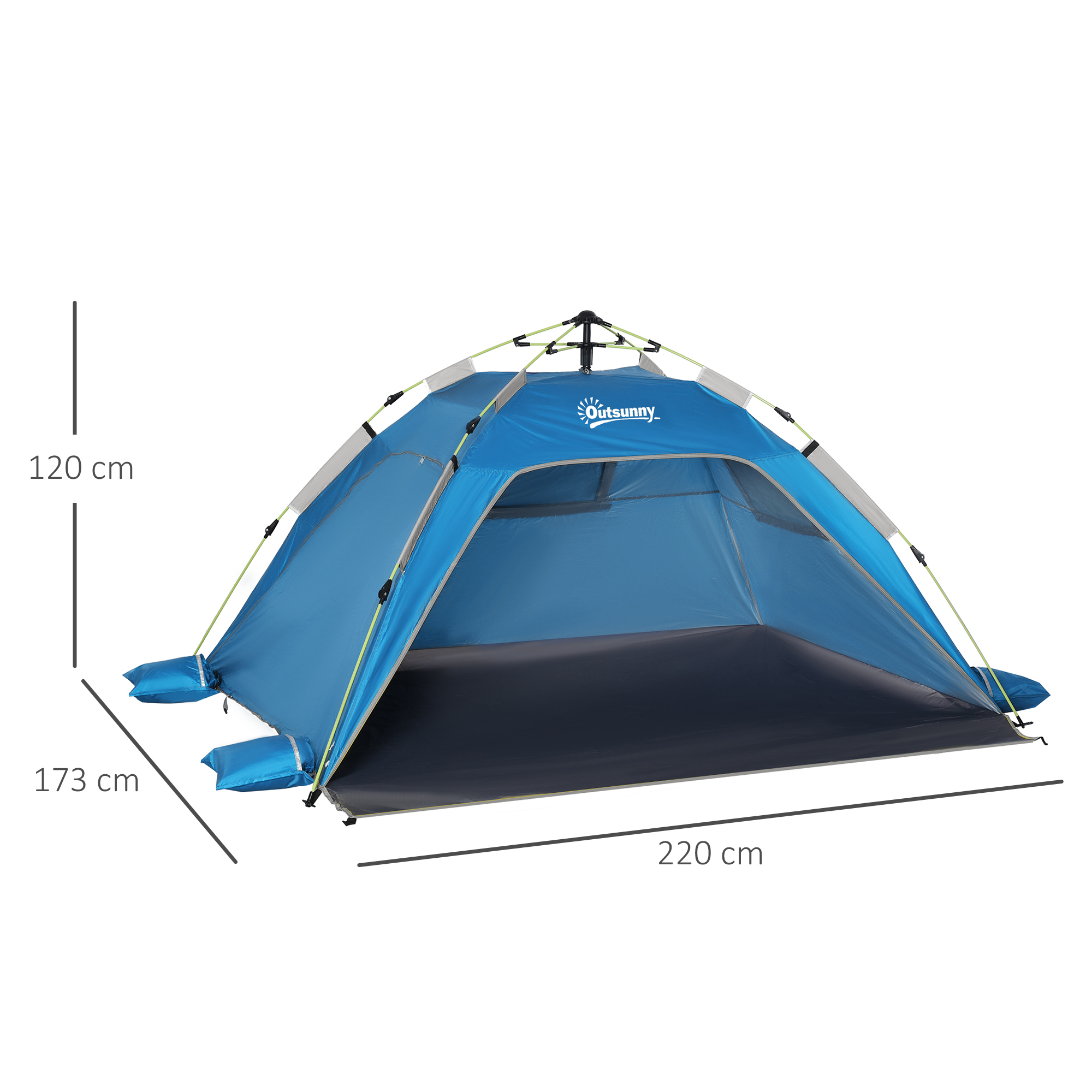 Carpa De Playa Pop-up Para 1-2 Personas Con 2 Accesos Y 2 Ventanas Y Bolsa De Transporte 220x173x120 Cm Azul Claro_ecoleips.com