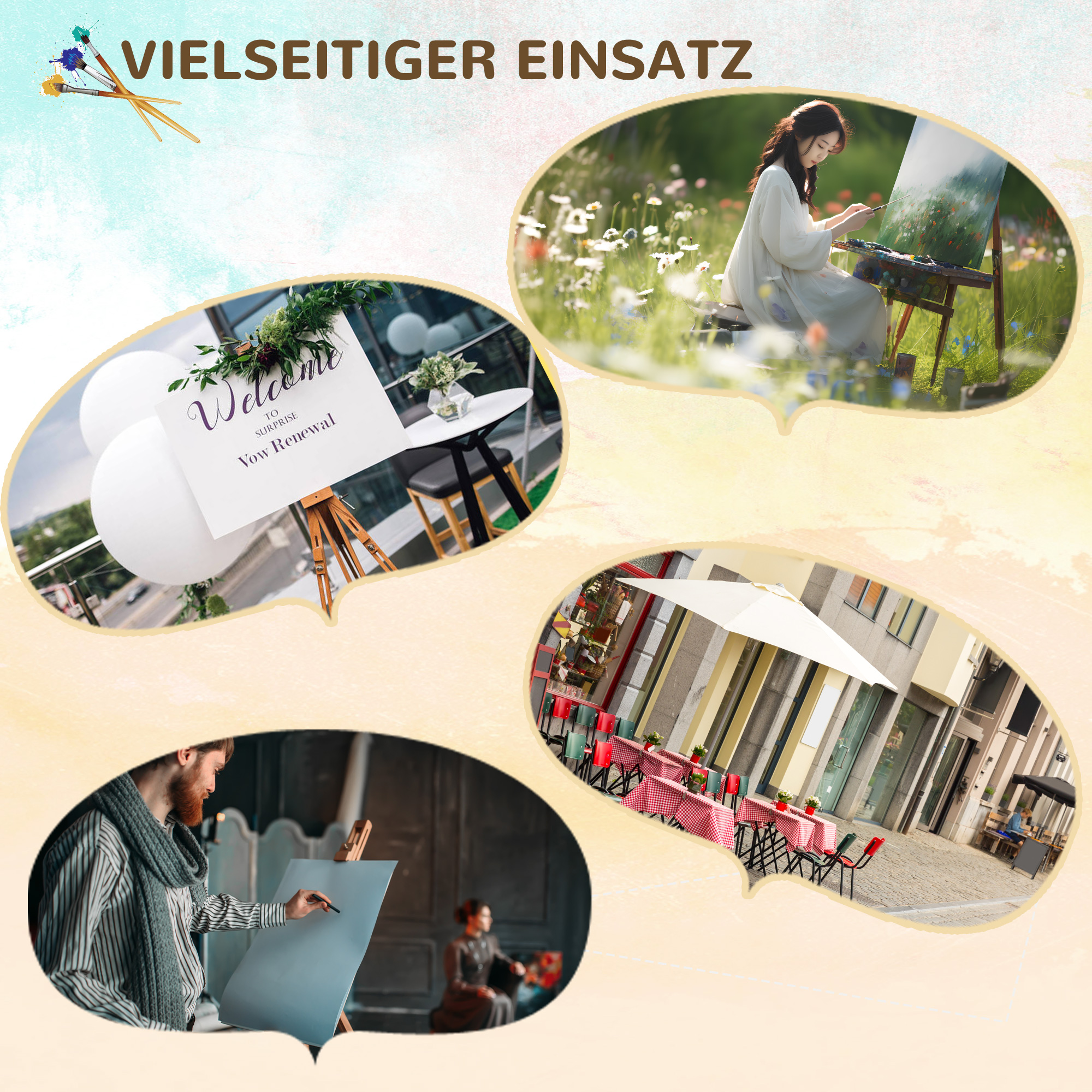 Staffelei, höhenverstellbar, zusammenklappbar, aus naturbelassenem Buchenholz, für Leinwände bis 107 cm Höhe_voghion.com