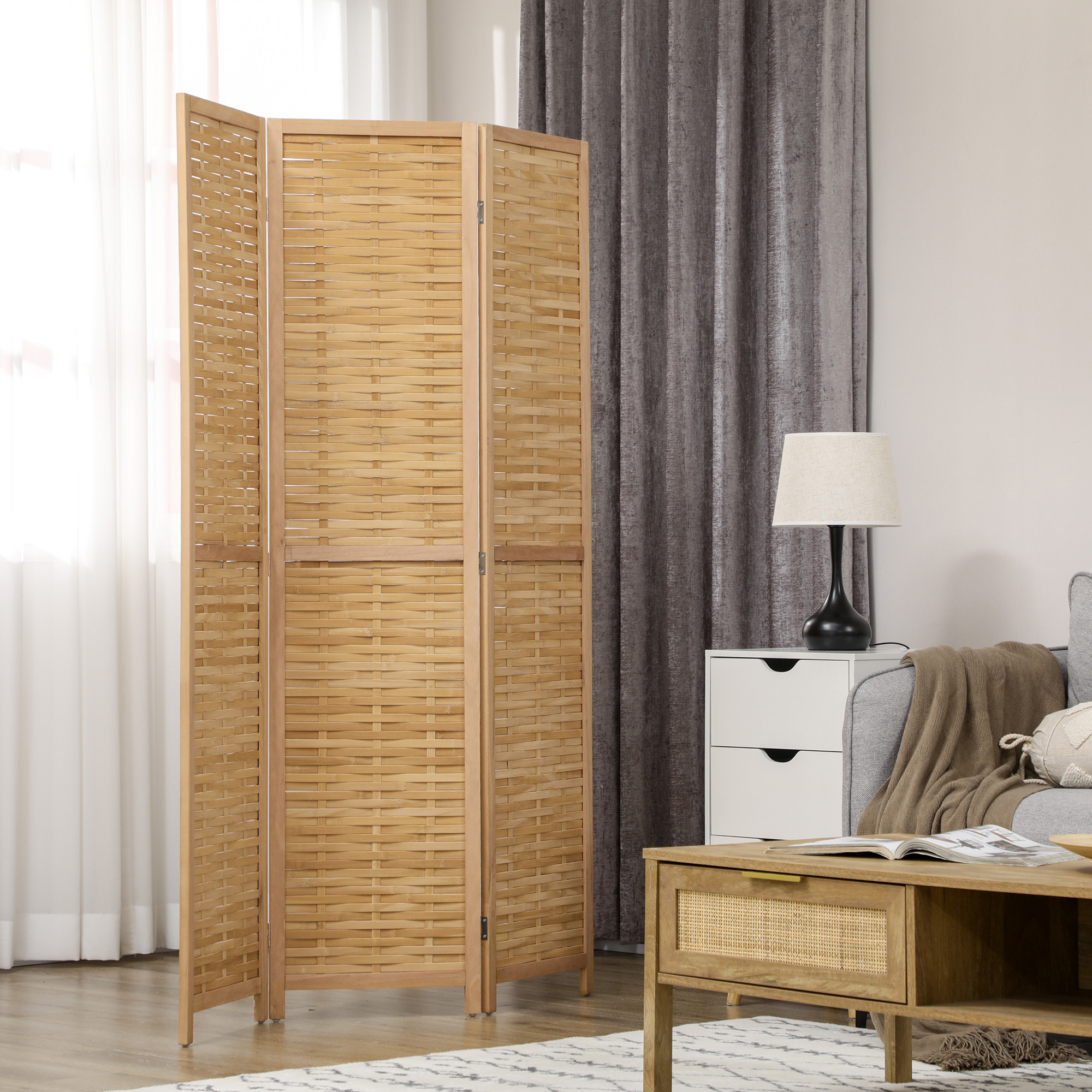 Paravento 3 pannelli in bambù separatore stanze stile rustico_voghion.com