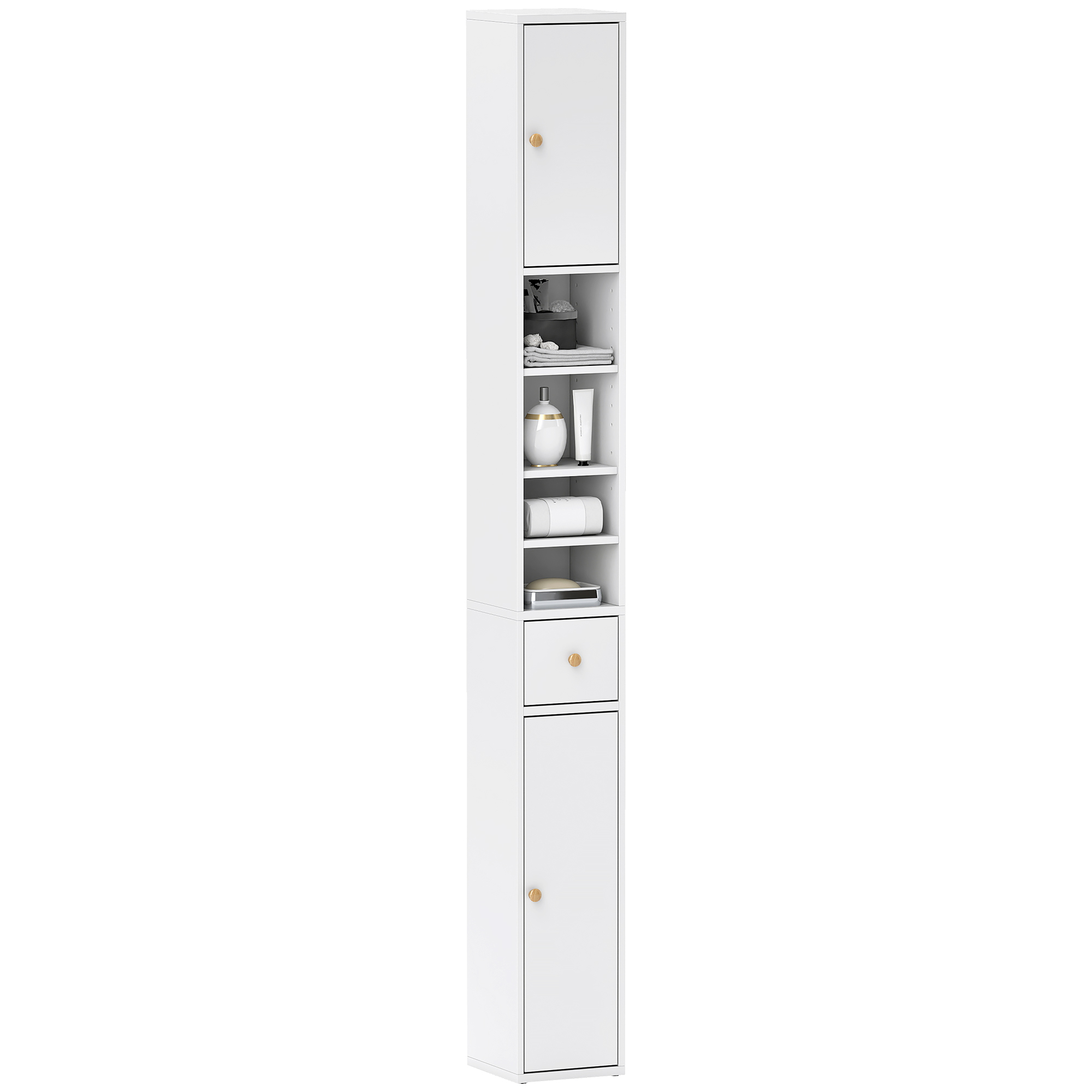Badezimmerschrank. Hoch et Schlank. Offene Und Geschlossene Bereiche. Blanc_voghion.com