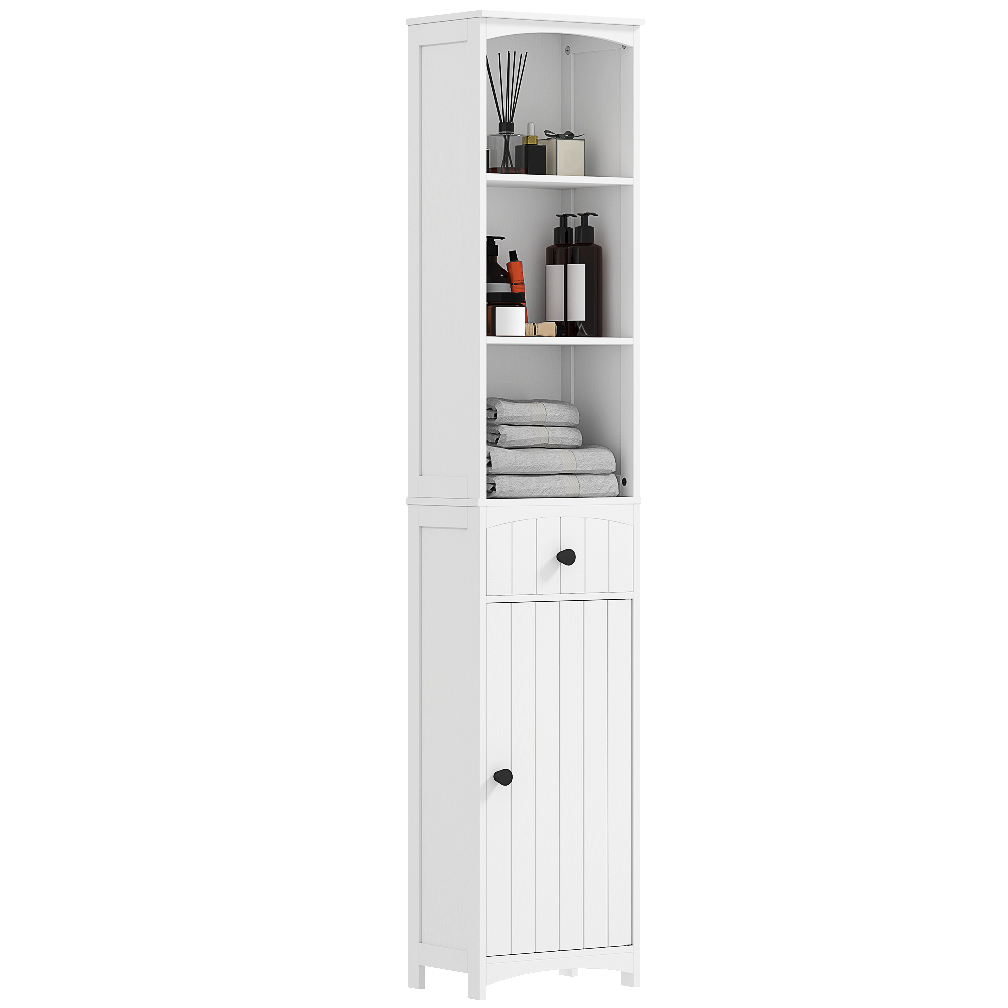 Badezimmerschrank mit 3 Einlegeböden, 1 Schublade, robust, MDF, weiß_voghion.com
