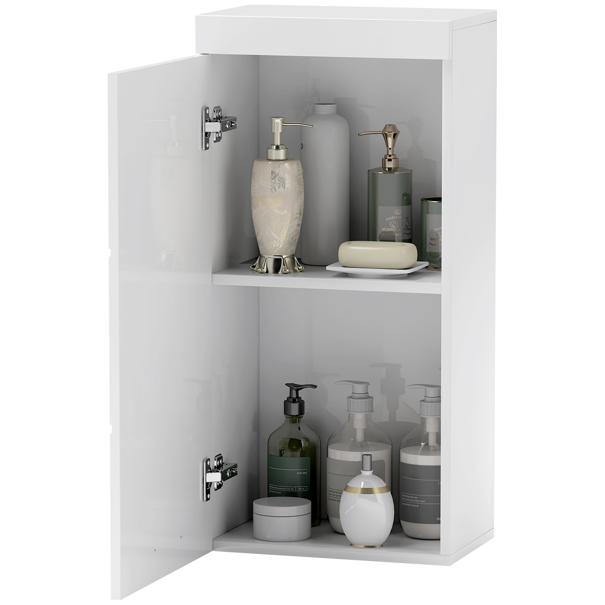 Zweistöckiger Badezimmerschrank, Waschtischunterschrank, Wandmontage, Spanplatte, MDF, Weiß_voghion.com