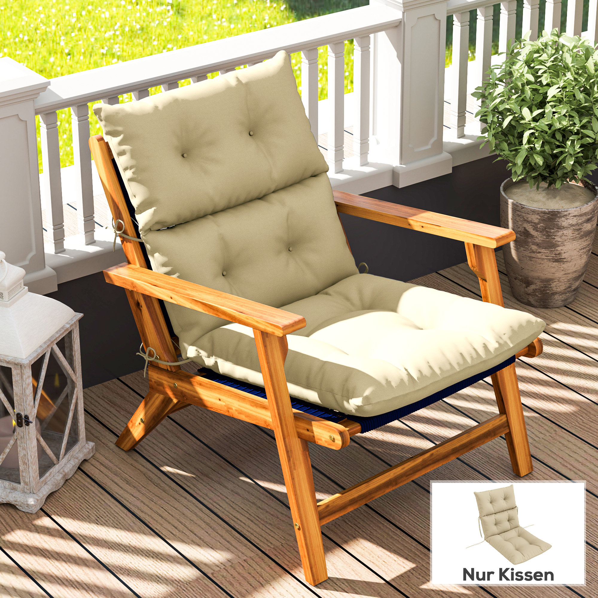 Sitzkissen, dickes Kissen für Sitzmöbel, mit Rückenlehne, Schaukelstuhlkissen, für den Innen- und Außenbereich, Beige_voghion.com