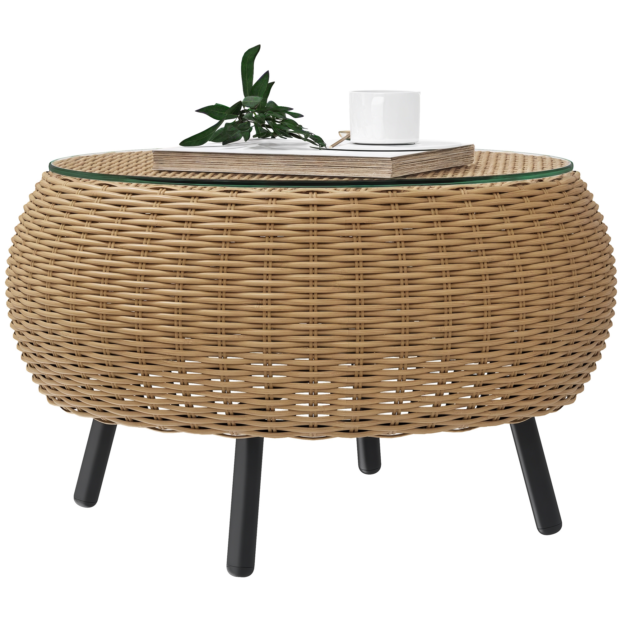 Tavolo balcone rattan sintetico vetro temperato