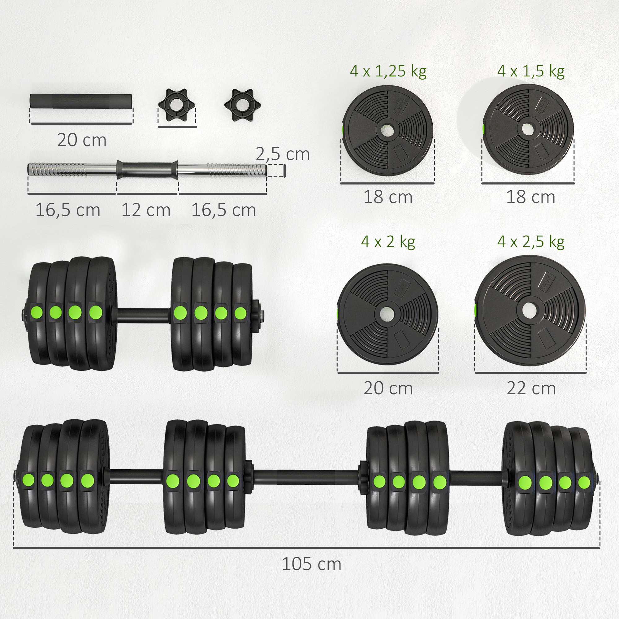 2-in-1 Dumbbell And Barbell Set 30kg Adjustable Weights For Gym_voghion.com