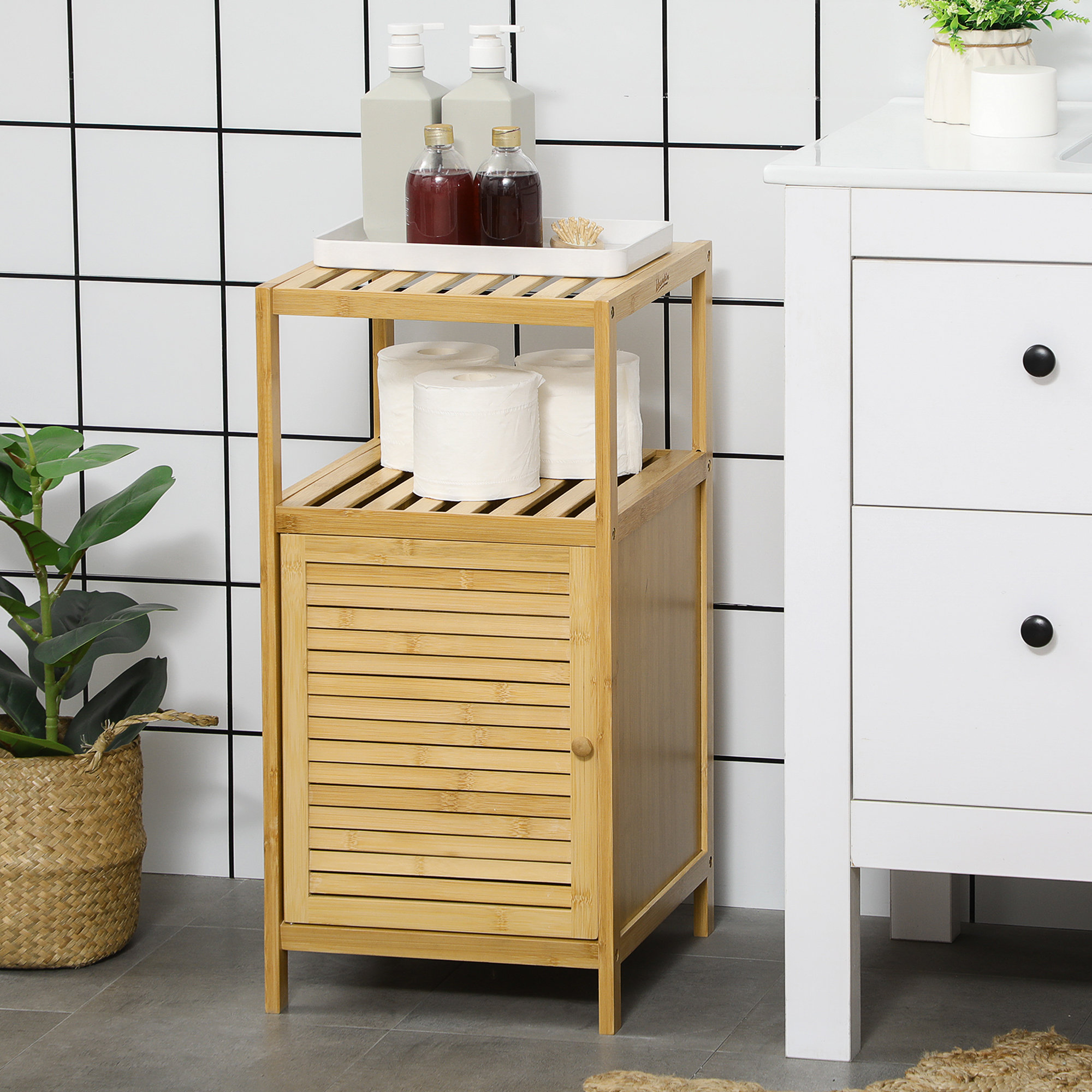 Bamboo Bathroom Vanity Cabinet With Single Door And Shelf Natural_voghion.com