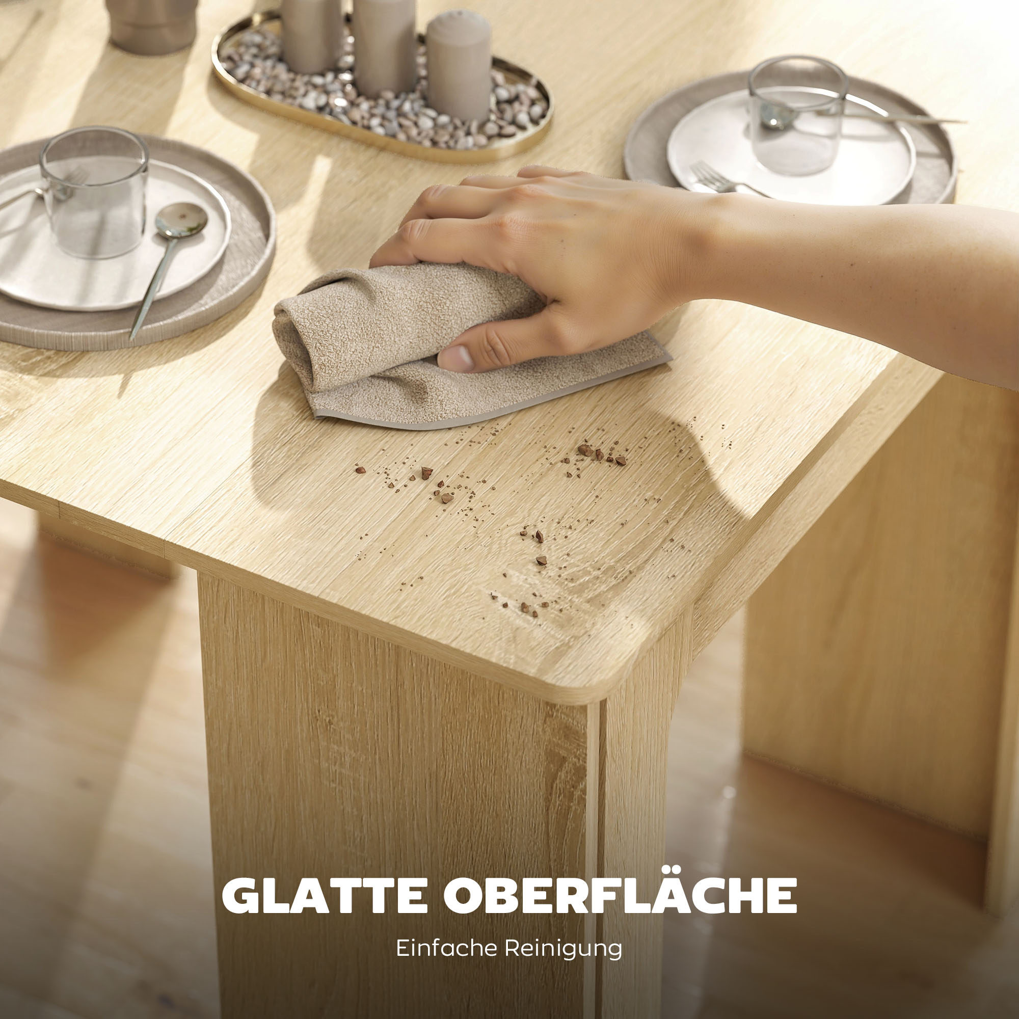 Esstisch, Klapptisch, Ausziehtisch, Esstisch, Spanplatte, 60–180 x 85 x 75 cm, Natur_voghion.com