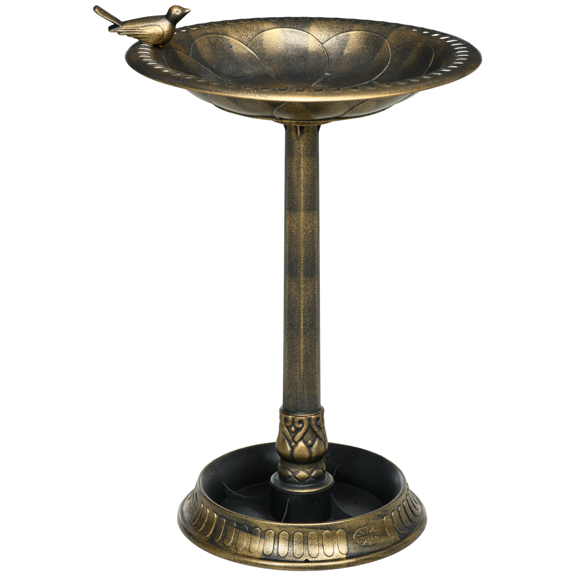 28" Antique Bird Bath Decorative Birdbath Bird Feeder Bowl with Planter Pedestal and Bird Statues, Bronze