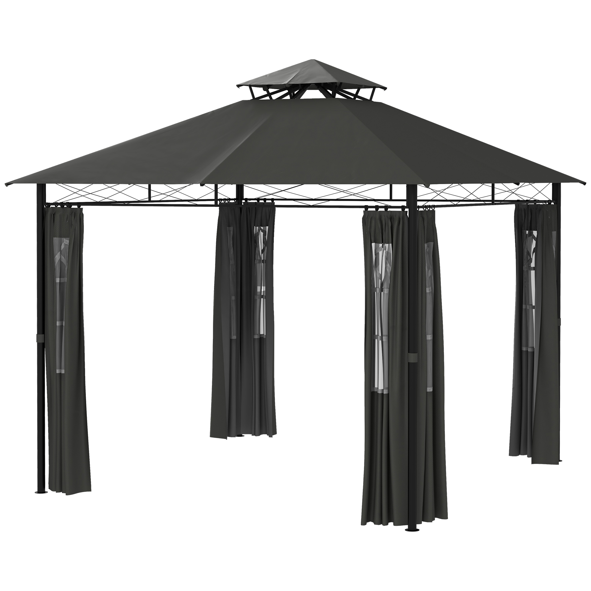 Pavillon de réception Irovami gris foncé 2,95 x 2,95 m vue générale dans un jardin